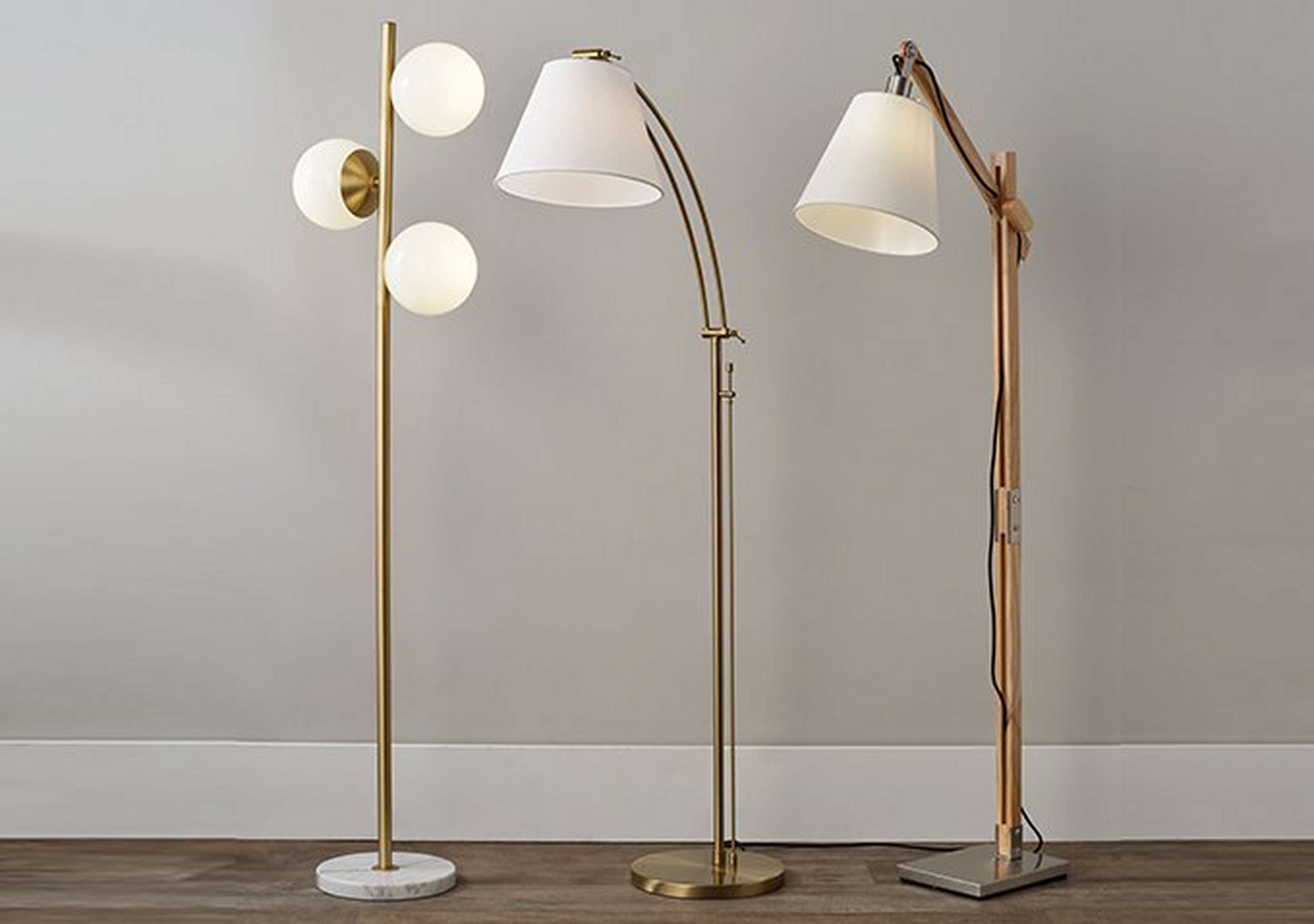 Floor lamps on a gray wall