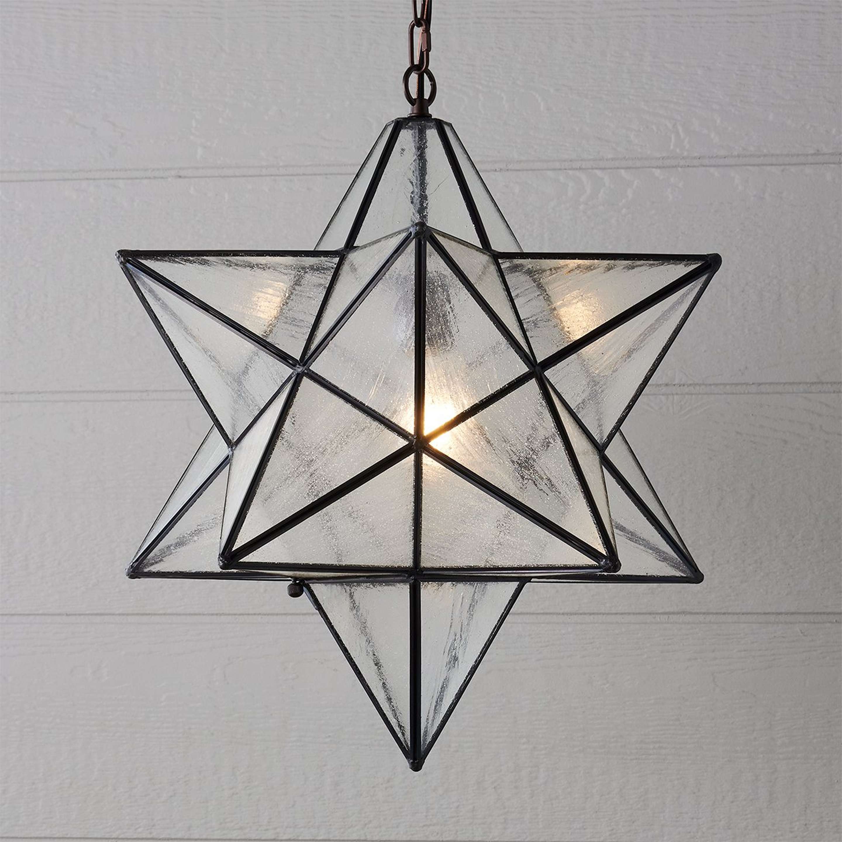 A Superior Moravian Star Outdoor Pendant with Bronze / Clear Ripple color
