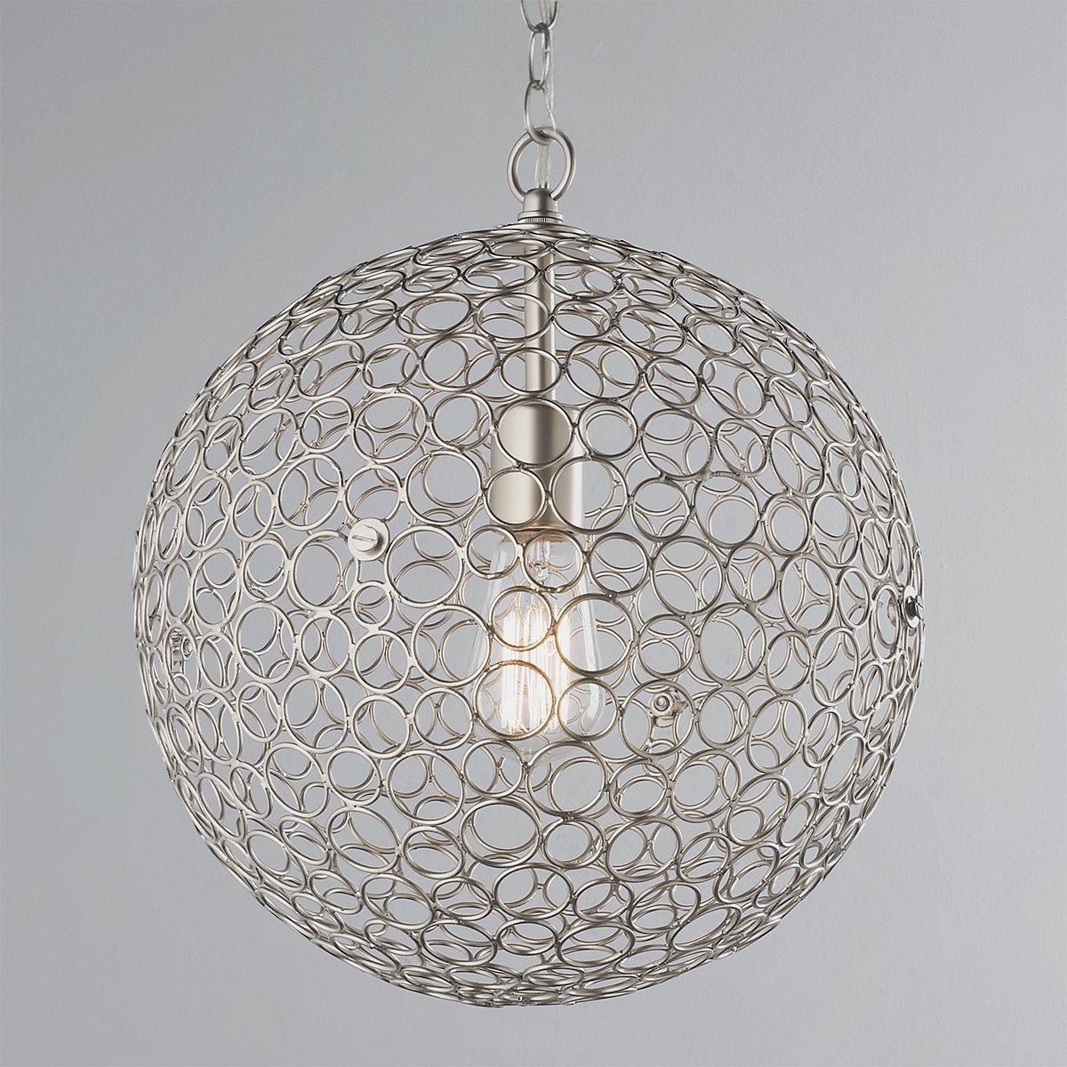 Circles Sphere Pendant Small 12.5 H x 12.5 W x 12.5 D Matte Silver Steel Lanterns Modern Contemporary Shades of Light