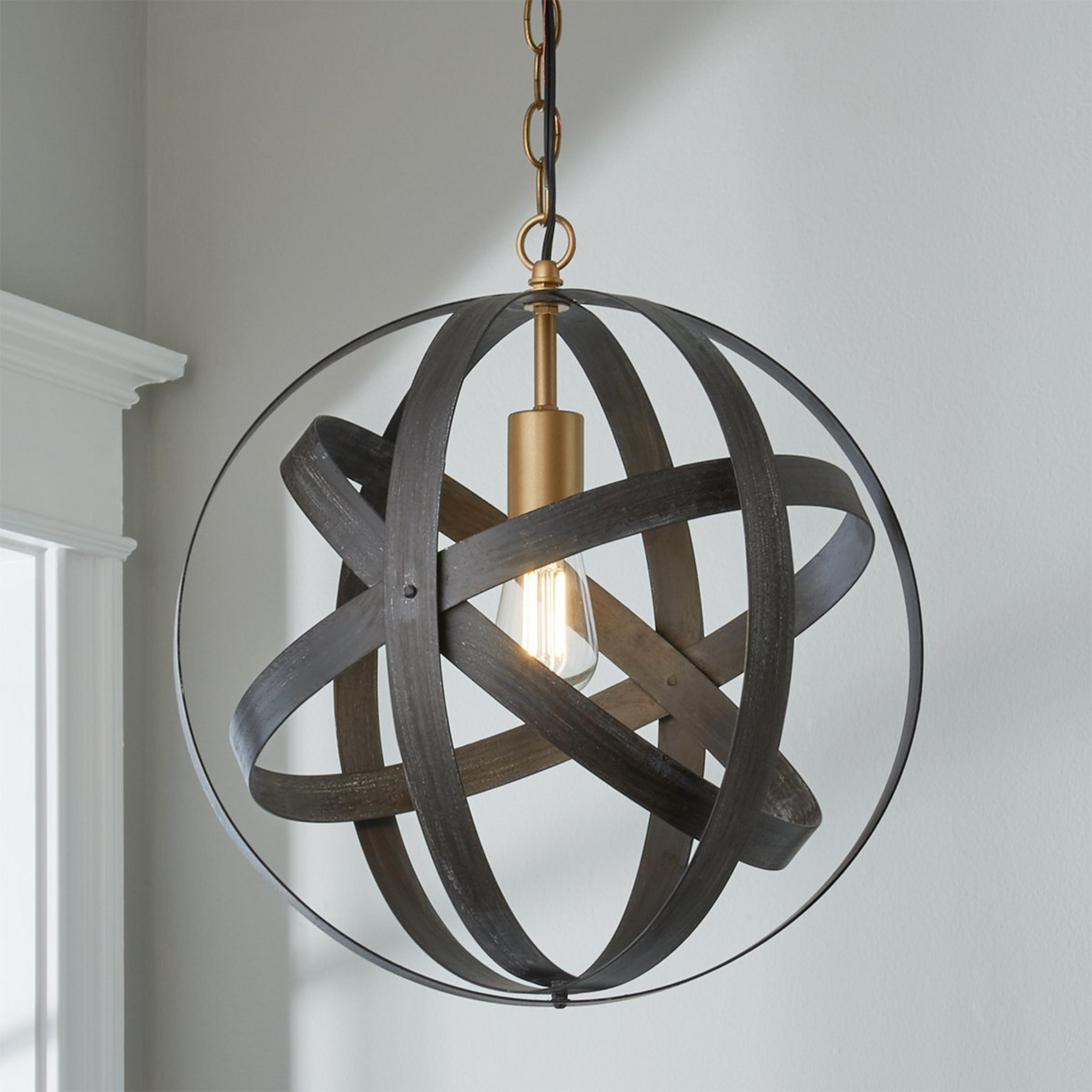 A Rustic Metal Strap Globe Lantern - Small 1 Light with Gold / Aged Iron color