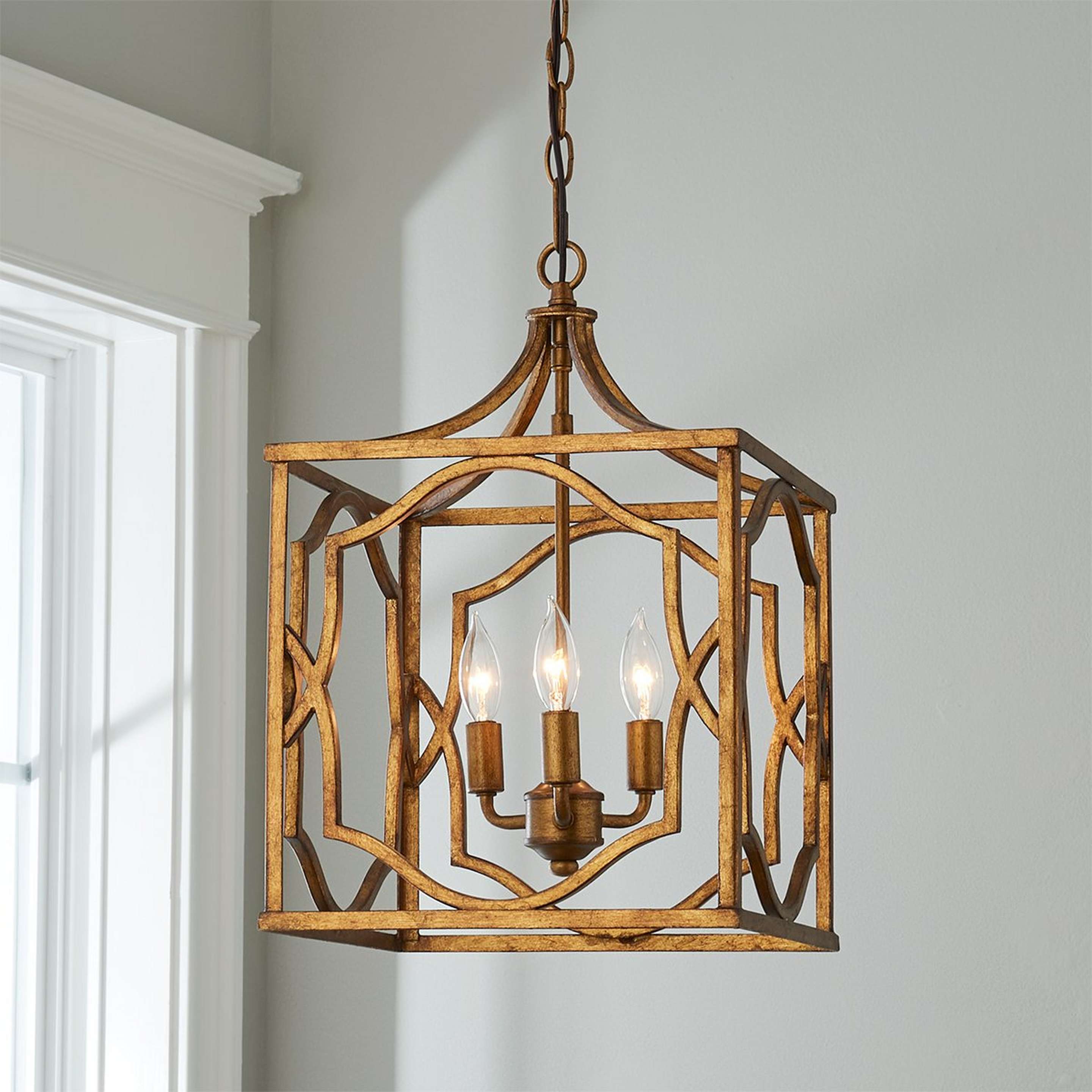 A Modern Fretwork Frame Lantern - Small with Aged Gold color