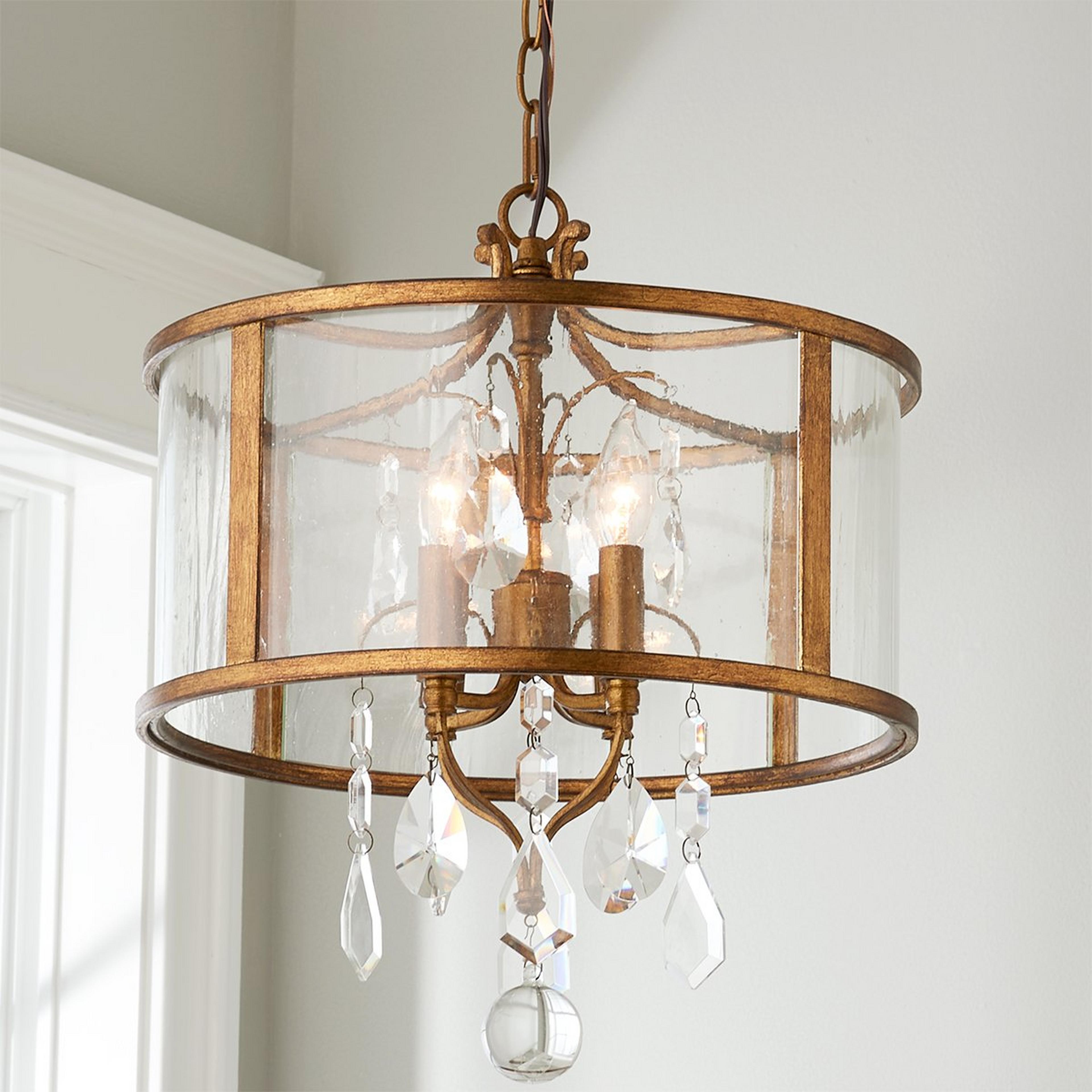 A Vintage Modern Crystal Chandelier with Aged Gold Leaf color