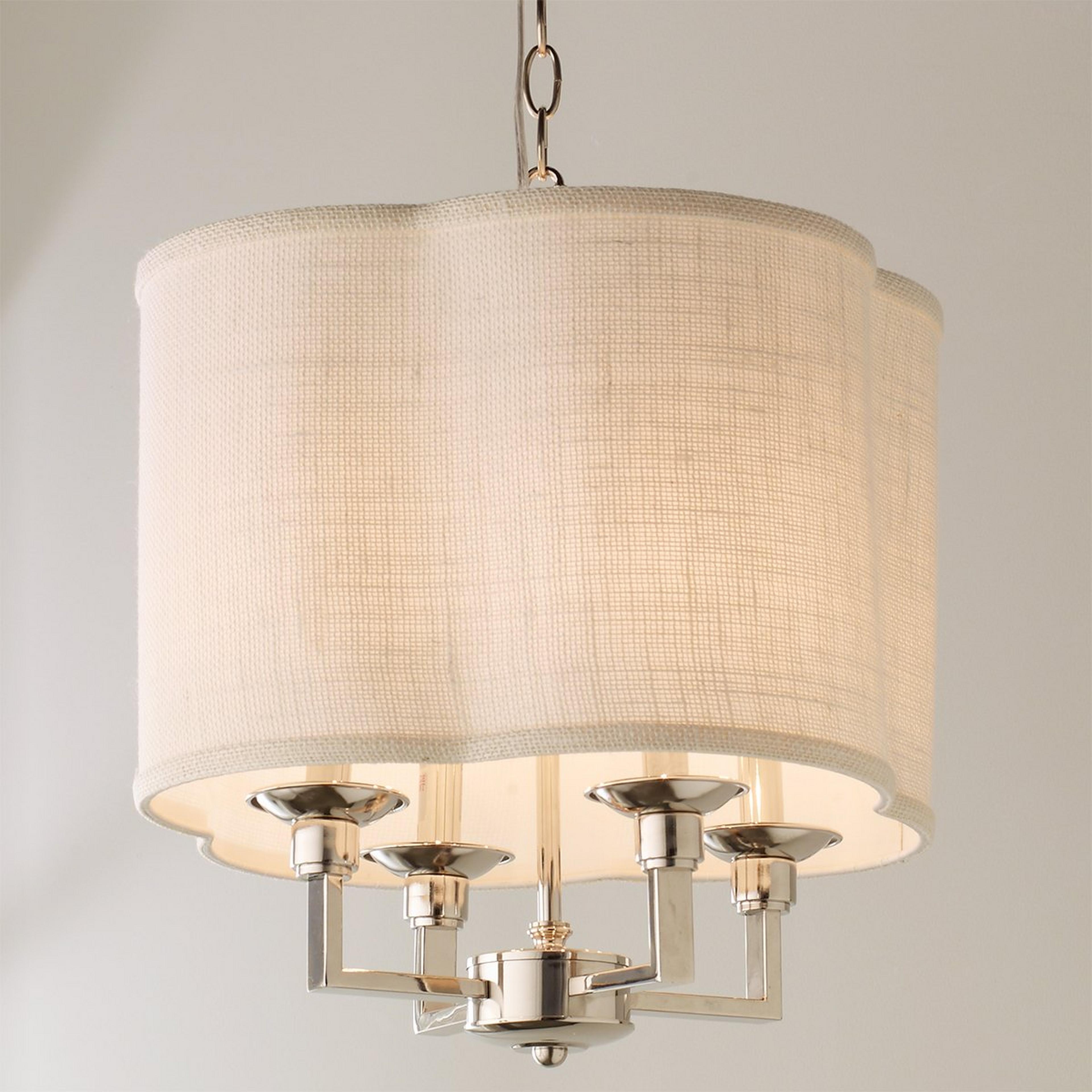 A Quatrefoil Shade Mini Chandelier with Polished Nickel / Cream Burlap color