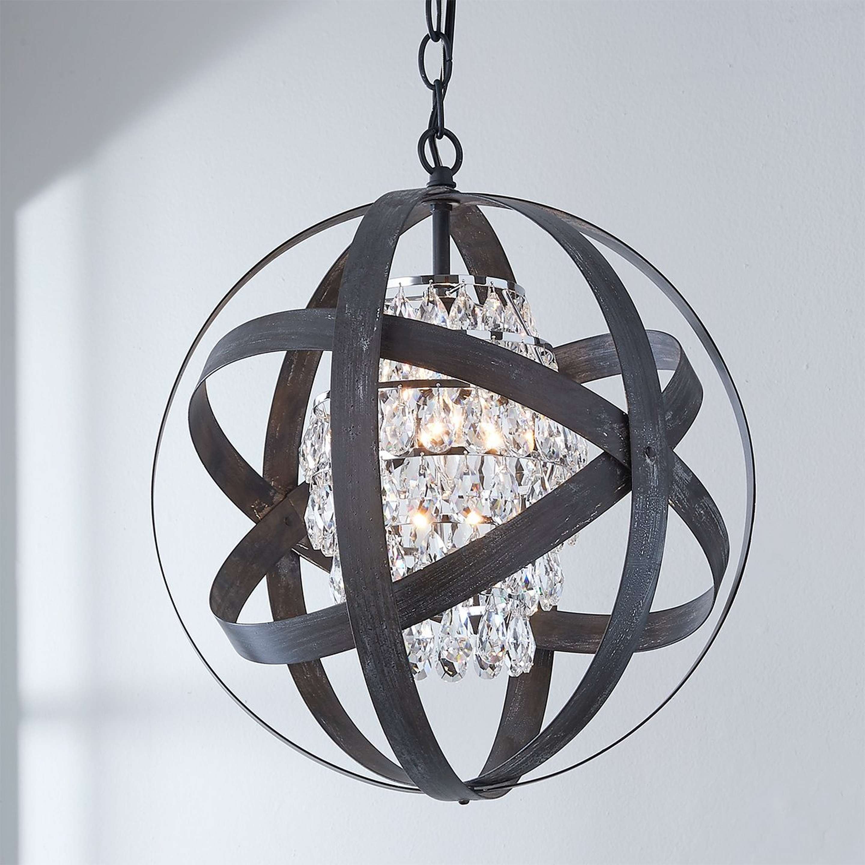 A Glam Metal Strap Lantern with Aged Black Iron / Clear color