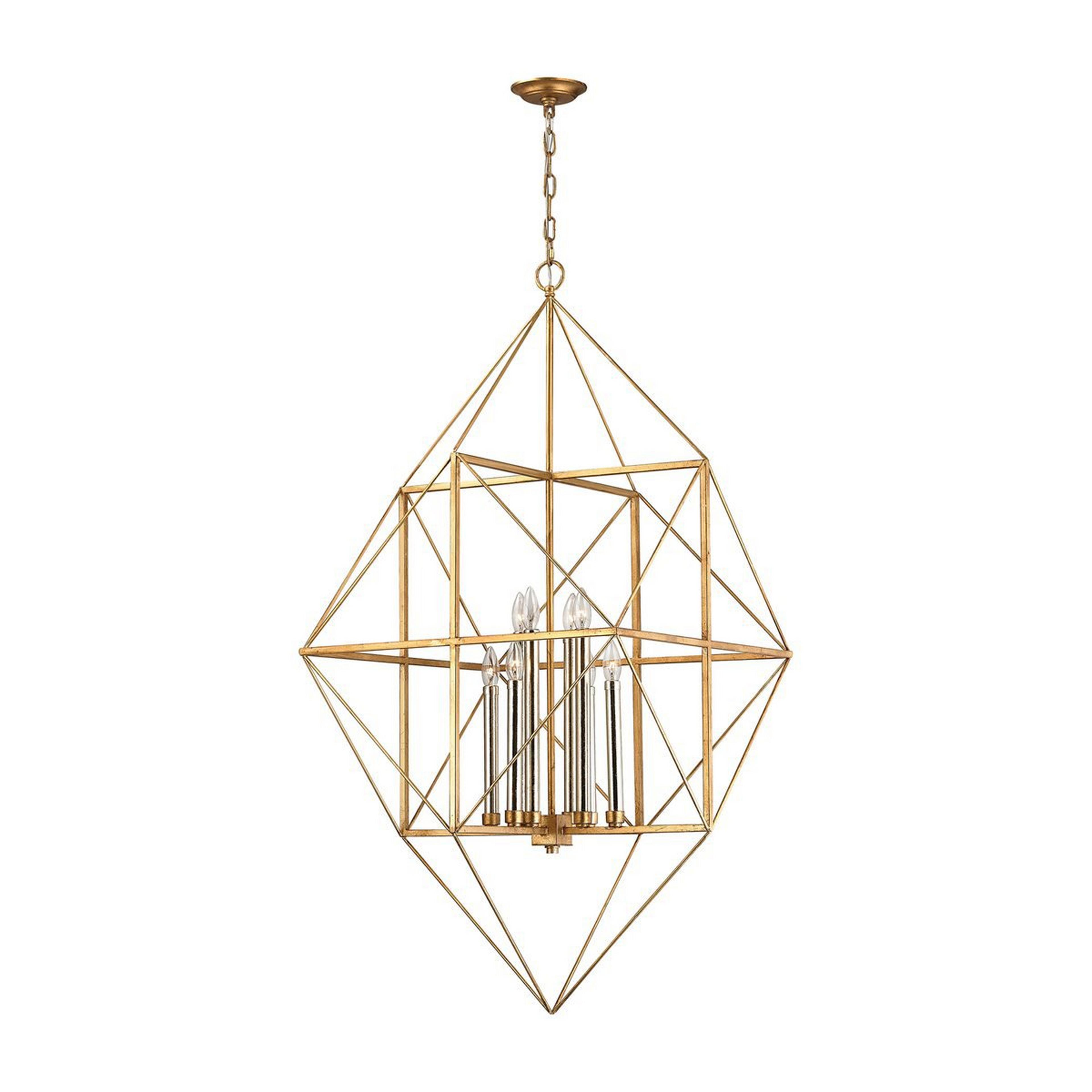 A Geometric Gold and Silver Leaf Lantern - Large with Gold Leaf / Champagne Silver Leaf color