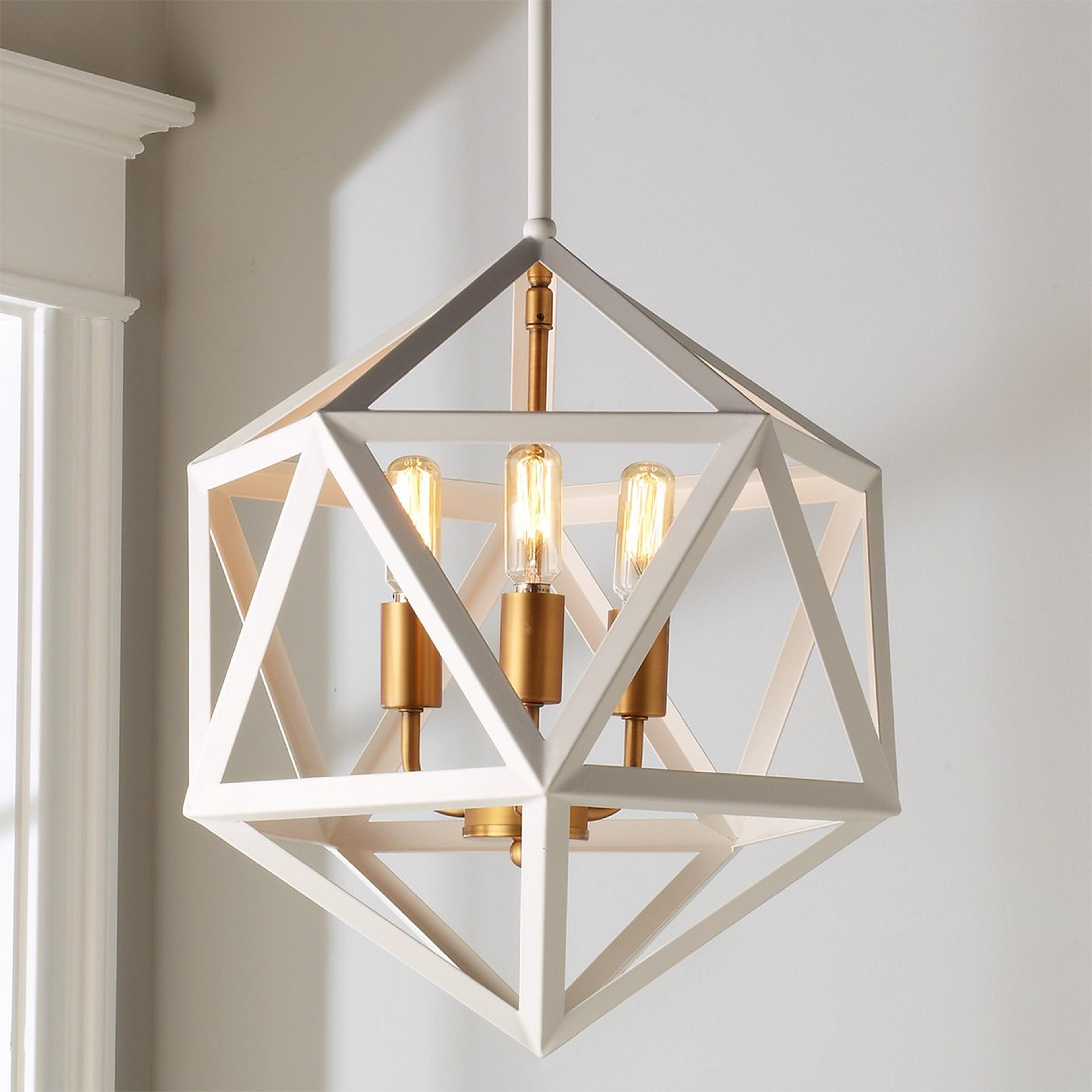 A Modern Diamond Prism Lantern with Matte White / Satin Brass color