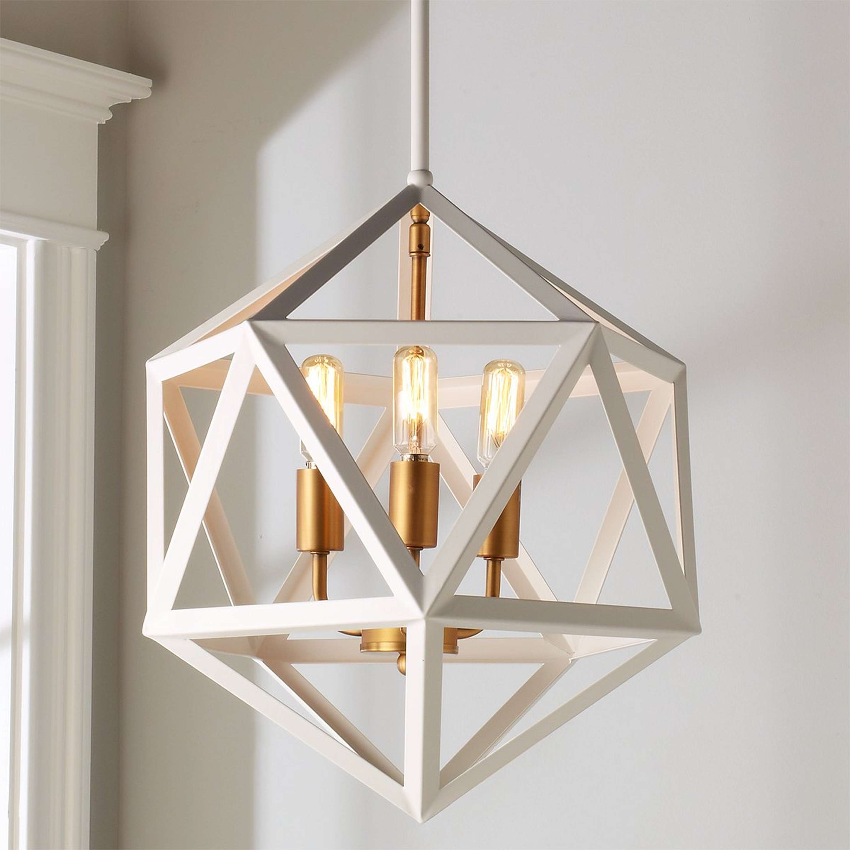 A Modern Diamond Prism Lantern with Matte White / Satin Brass color