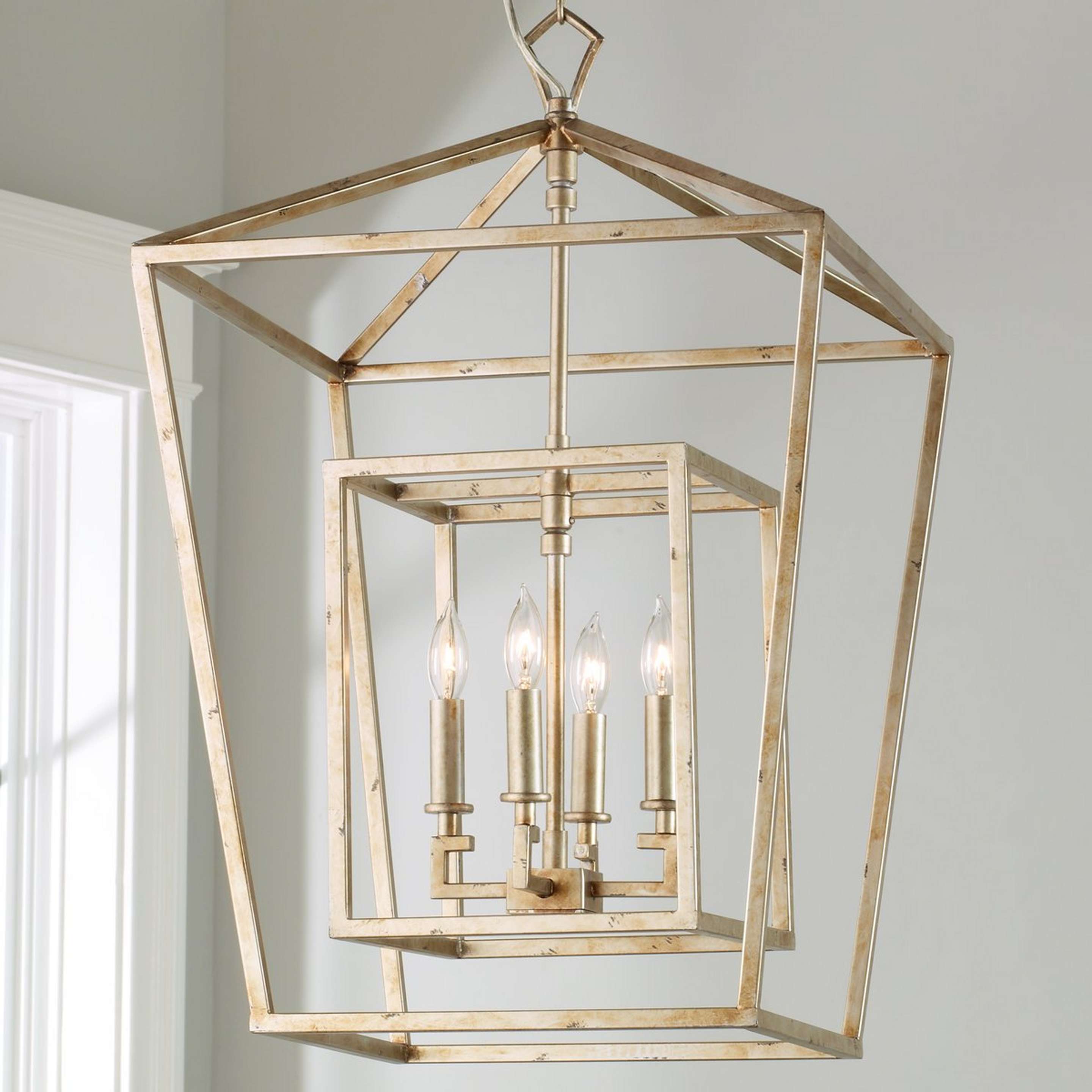 A Distressed Geometric Flare Lantern with Antique Silver color