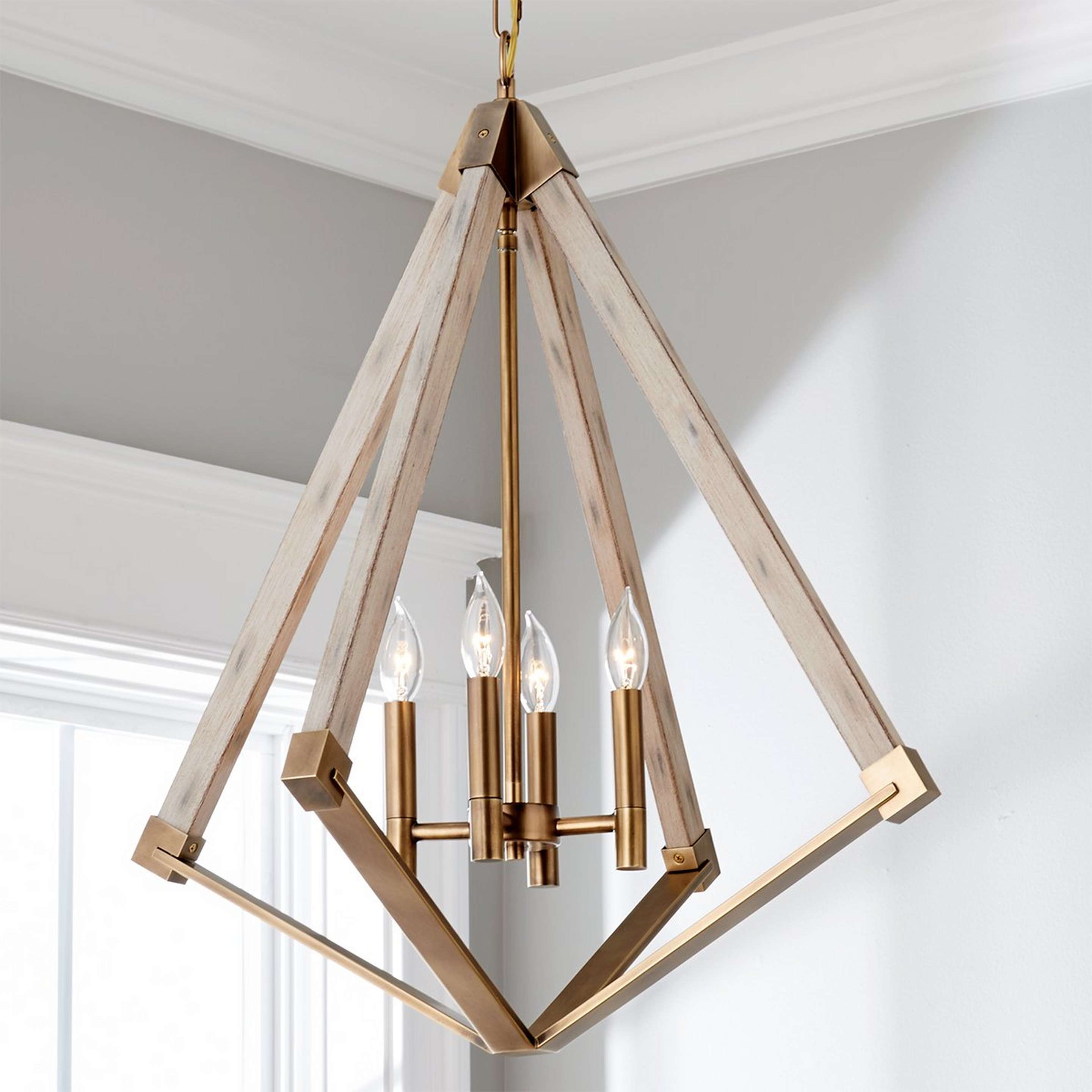 A Diamond Silhouette Lantern - Large with Satin Brass / Distressed Ivory color
