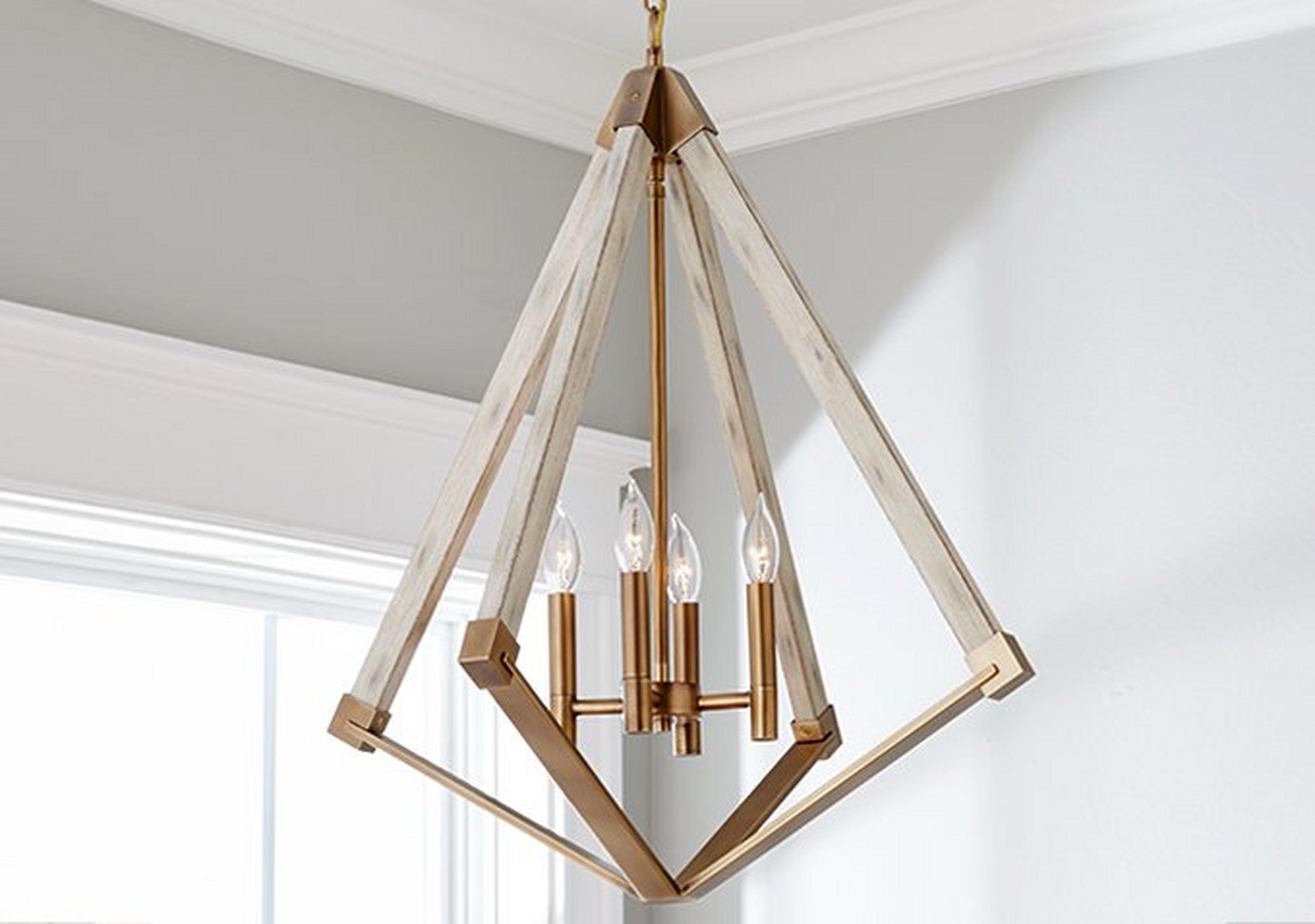 Large Satin Brass and Distressed Ivory Diamond Silhouette Lantern