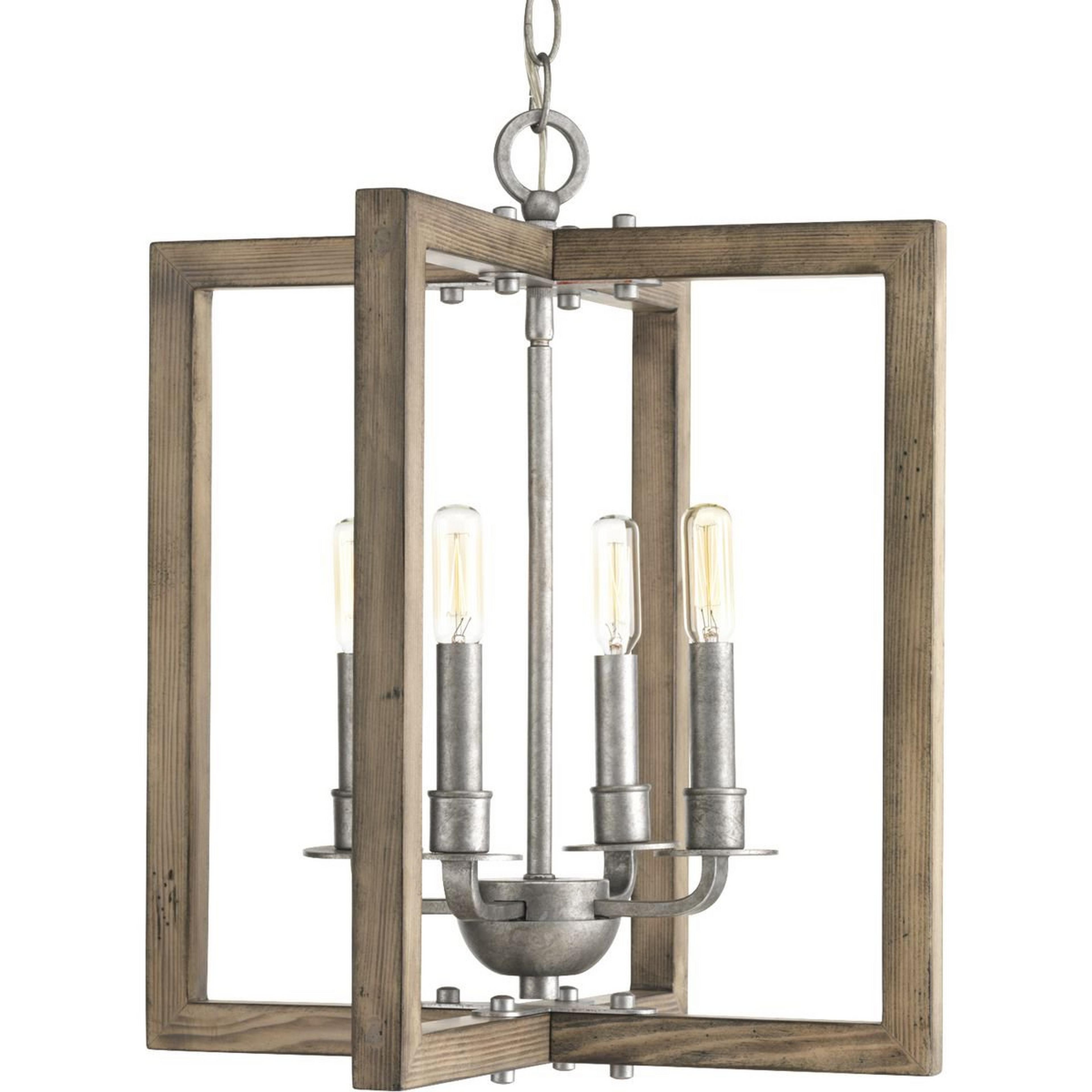 A Drift Frame Double Box Lantern - 4 Light with Weathered Wood and Galvanized Metal color