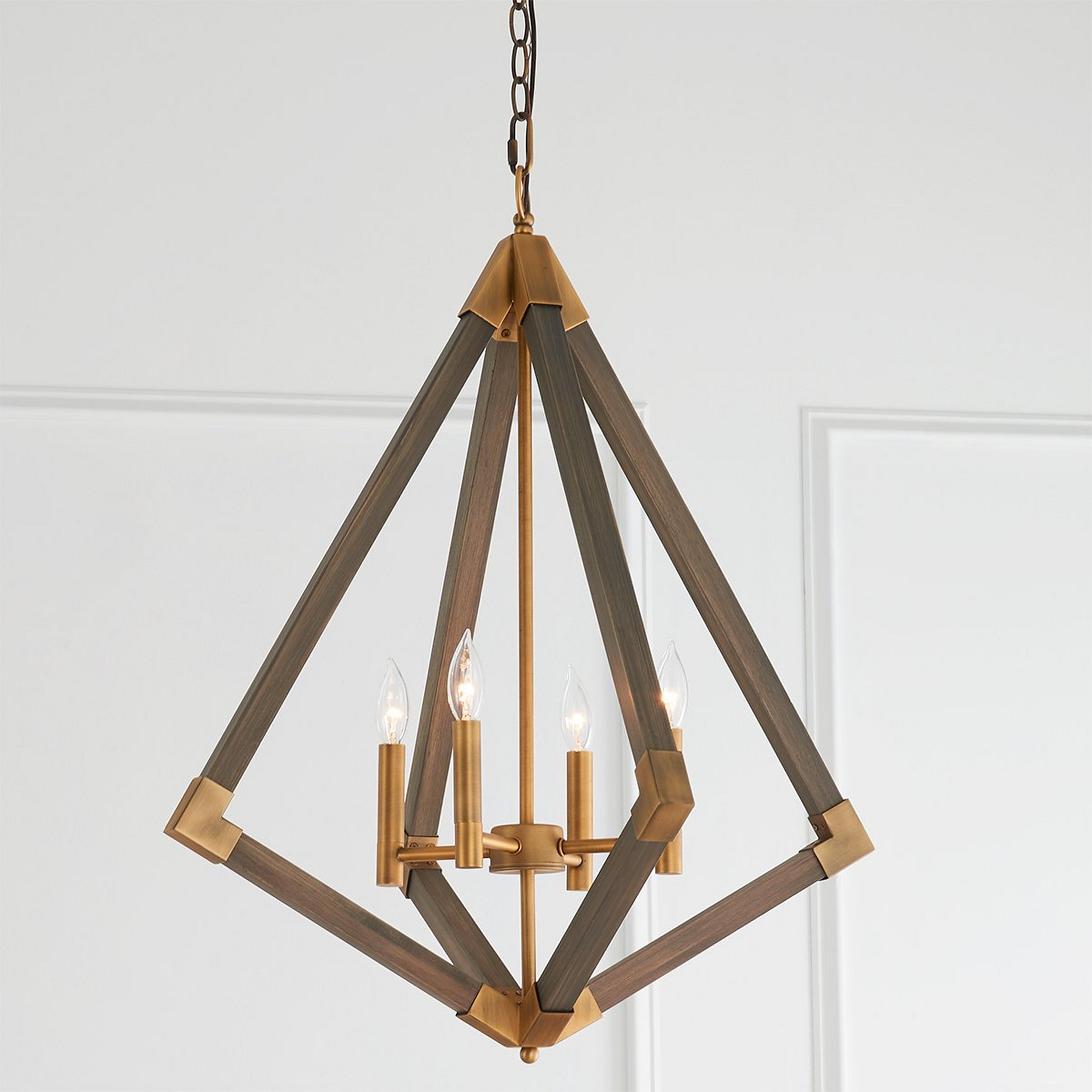 A Weathered Oak Lantern with Weathered Oak / Antique Brass color