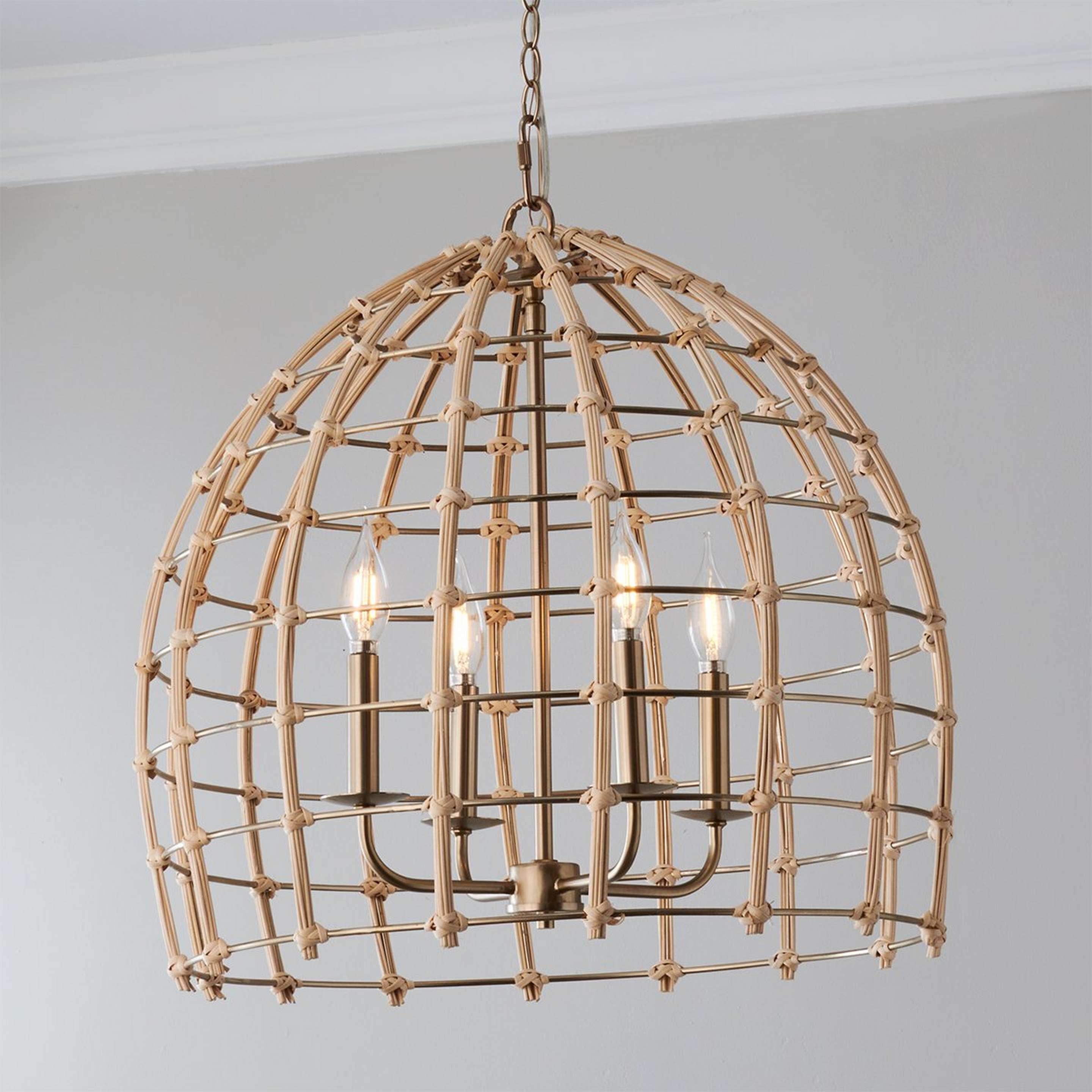 A Natural Rowan Lantern with Brass / Rattan color