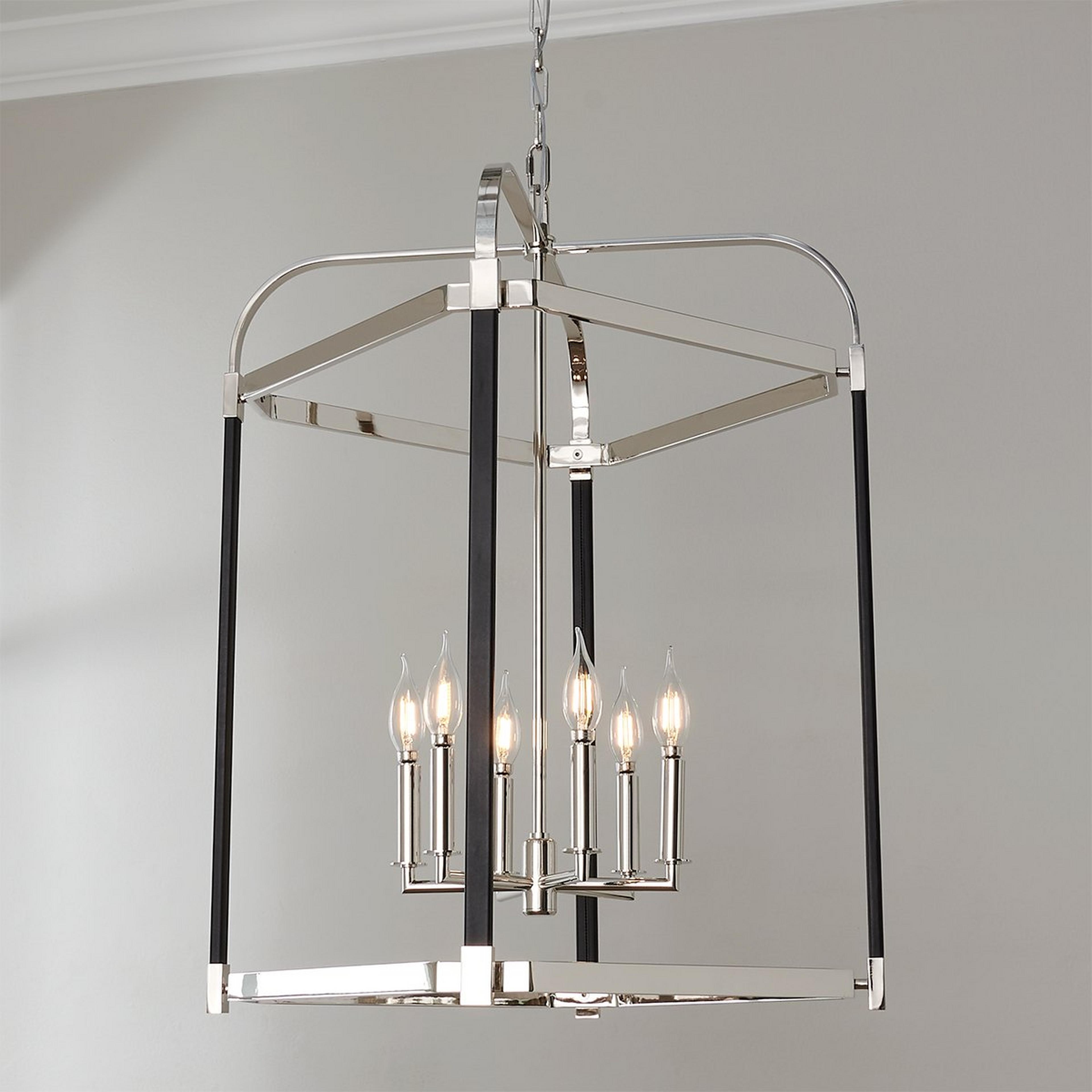 A Lauren Ralph Lauren Hadley Lantern - Large with Polished Nickel / Black Leather color