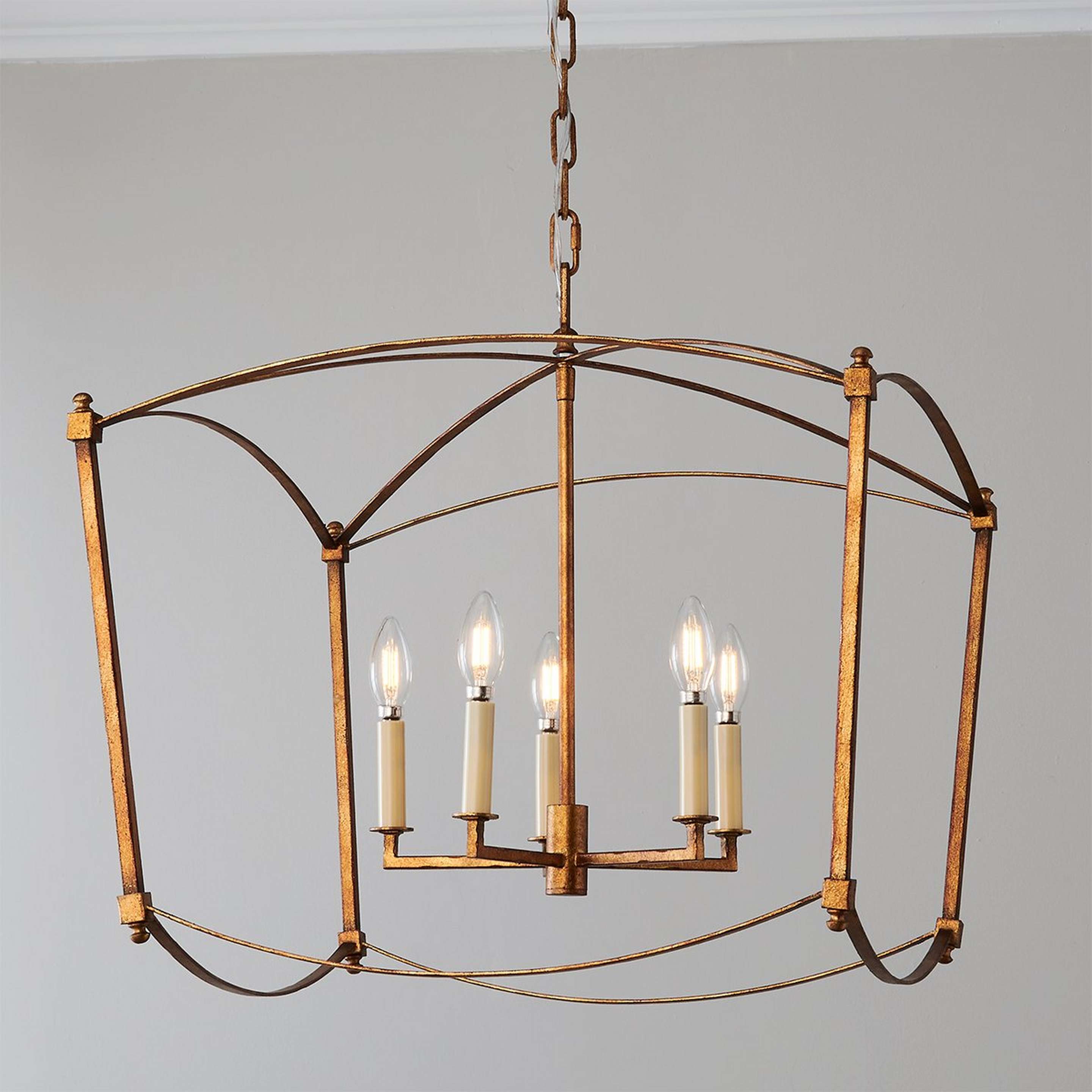 A Traditional Beaux Square Lantern - 5 Light with Aged Gold color