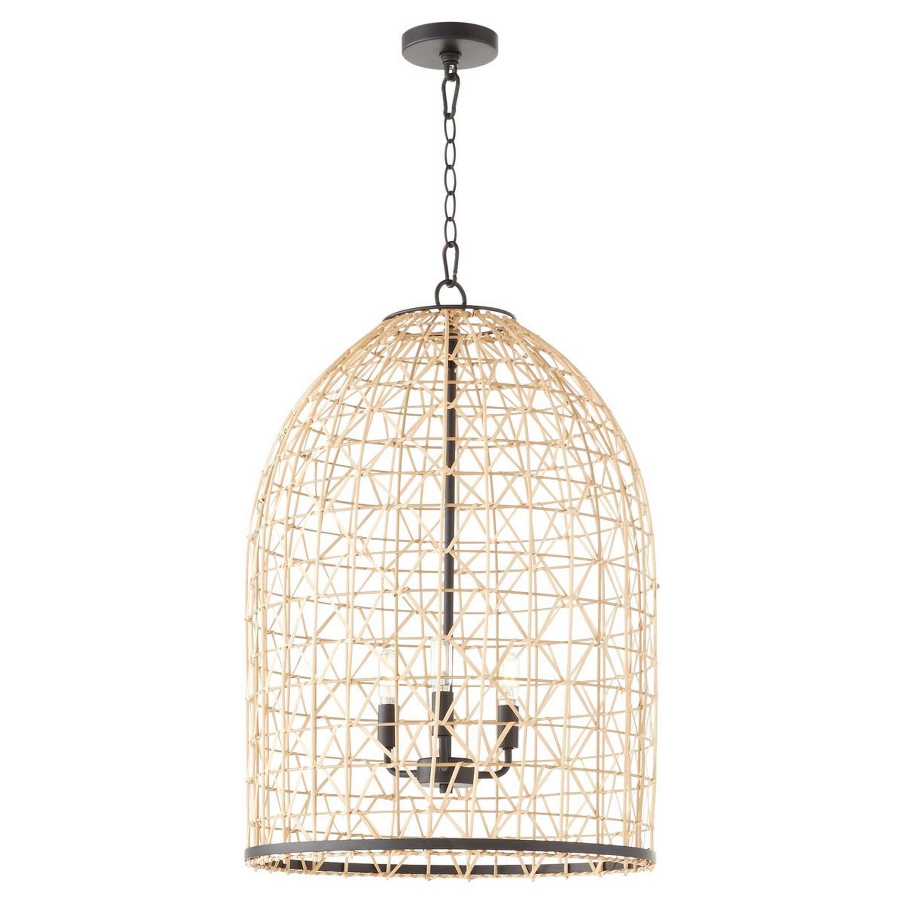 A Terresa Lantern with Matte Black / Rattan color
