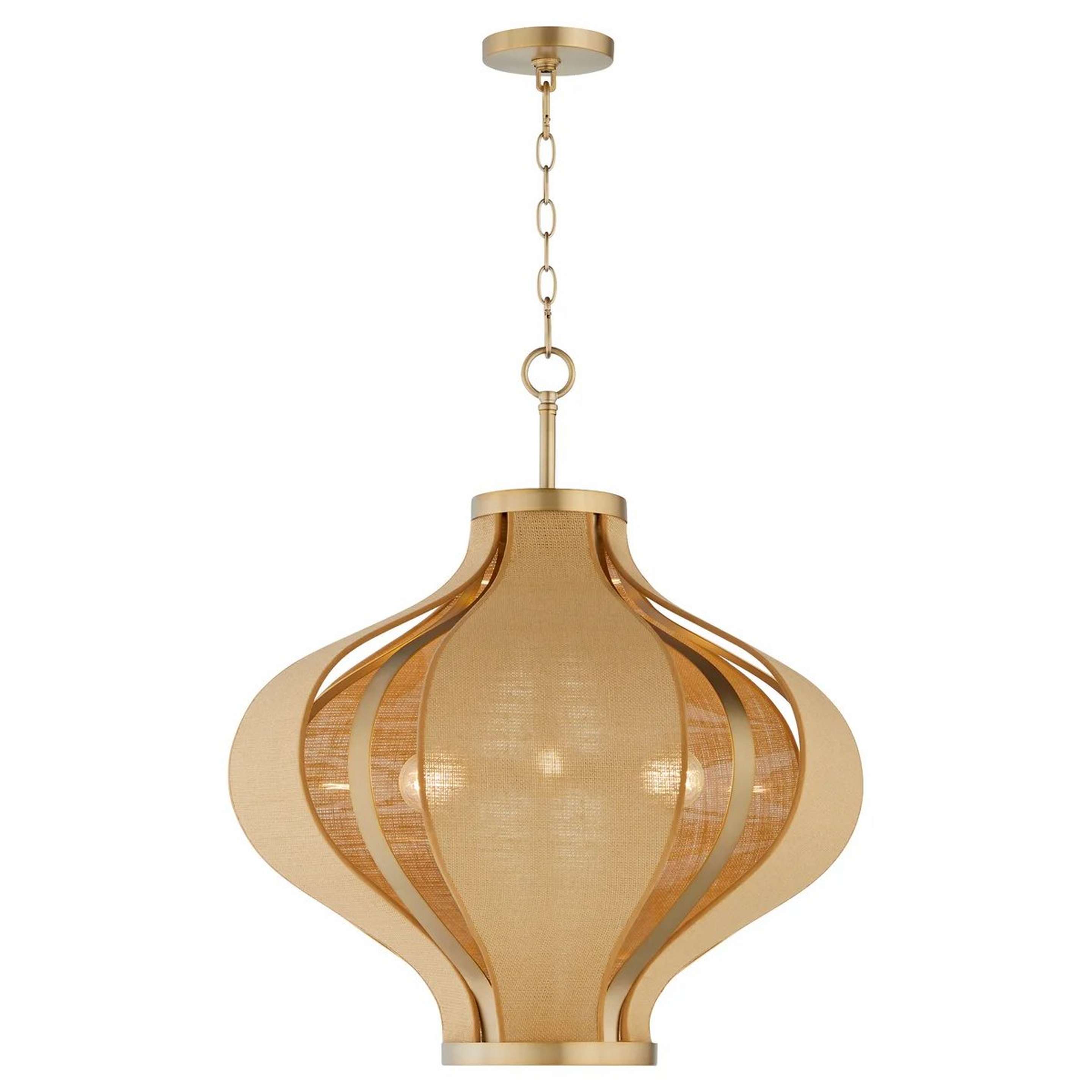 A Allium Lantern with Aged Brass / Woven Cane color