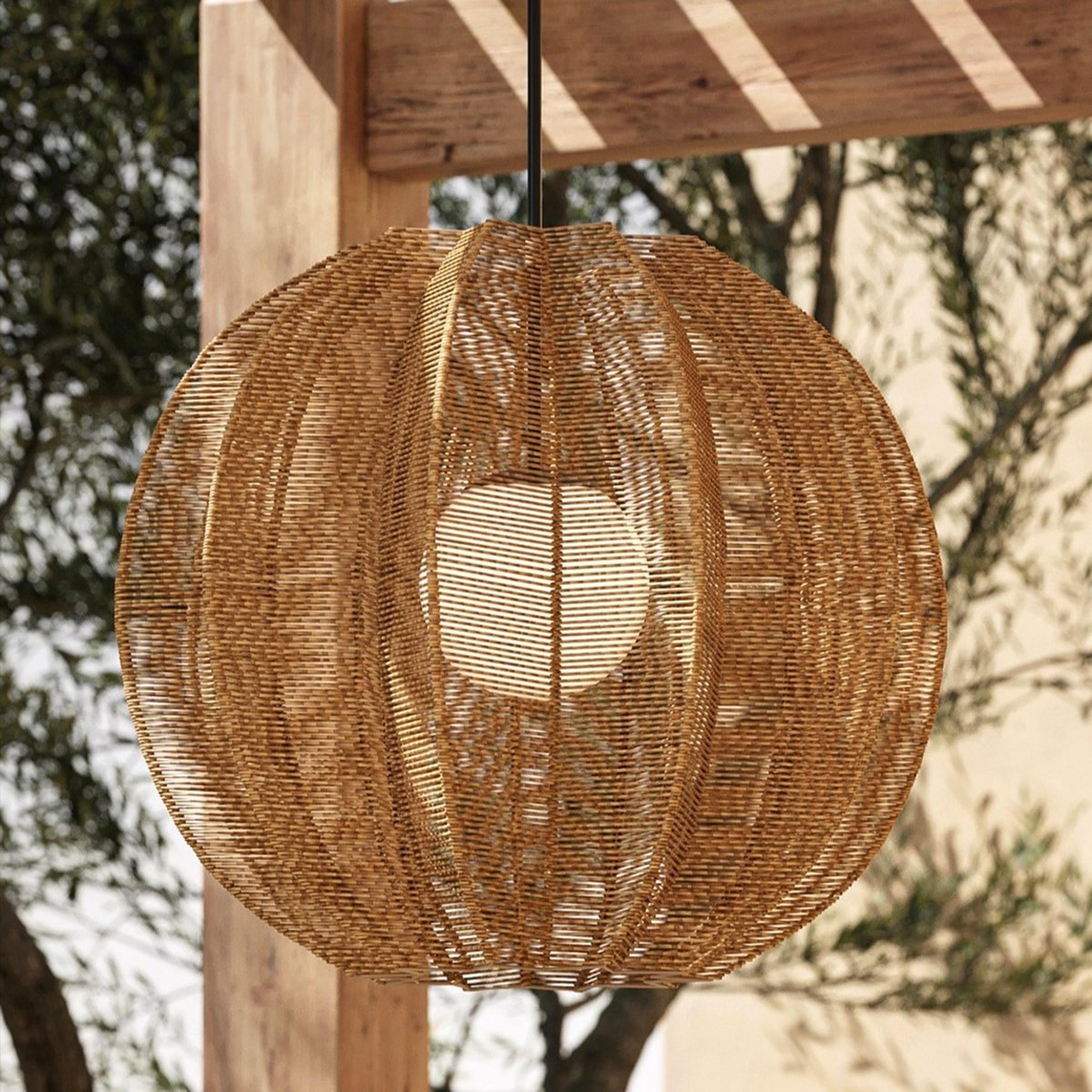 A Makoare Outdoor Lantern with Black / Faux Rattan / Opal Glass color