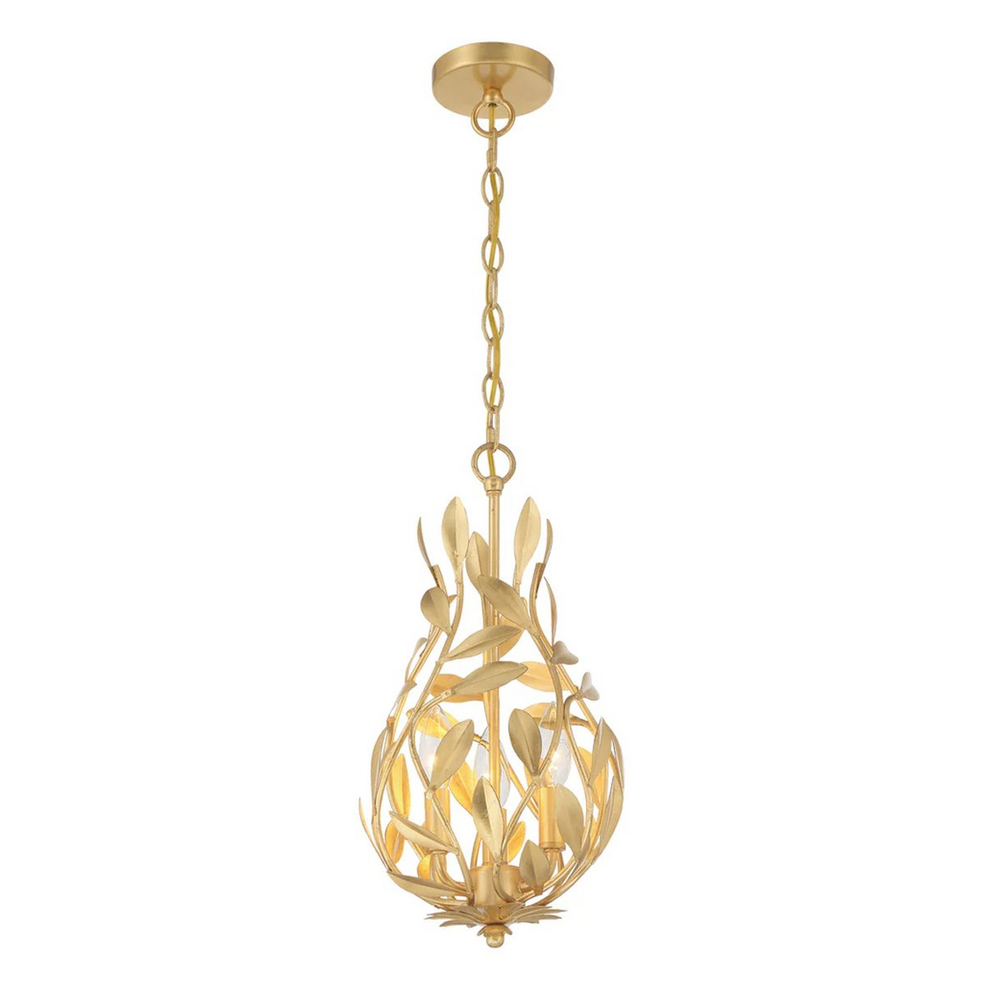 A Olive Leaf Vine Lantern - 3 Light with Antique Gold color