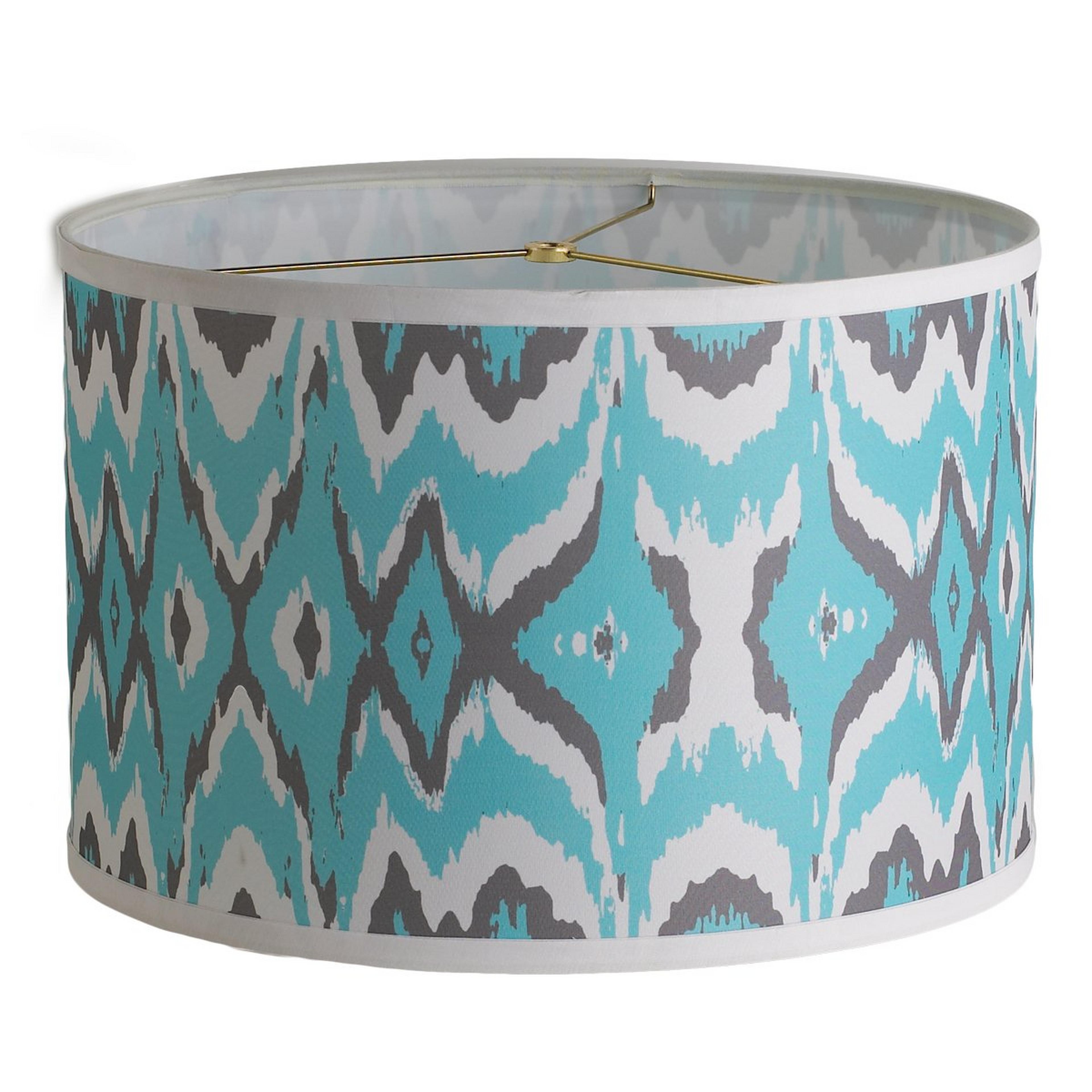 A Young House Love 16" Triple Tone Ikat Drum Shade with Turquoise & Charcoal color