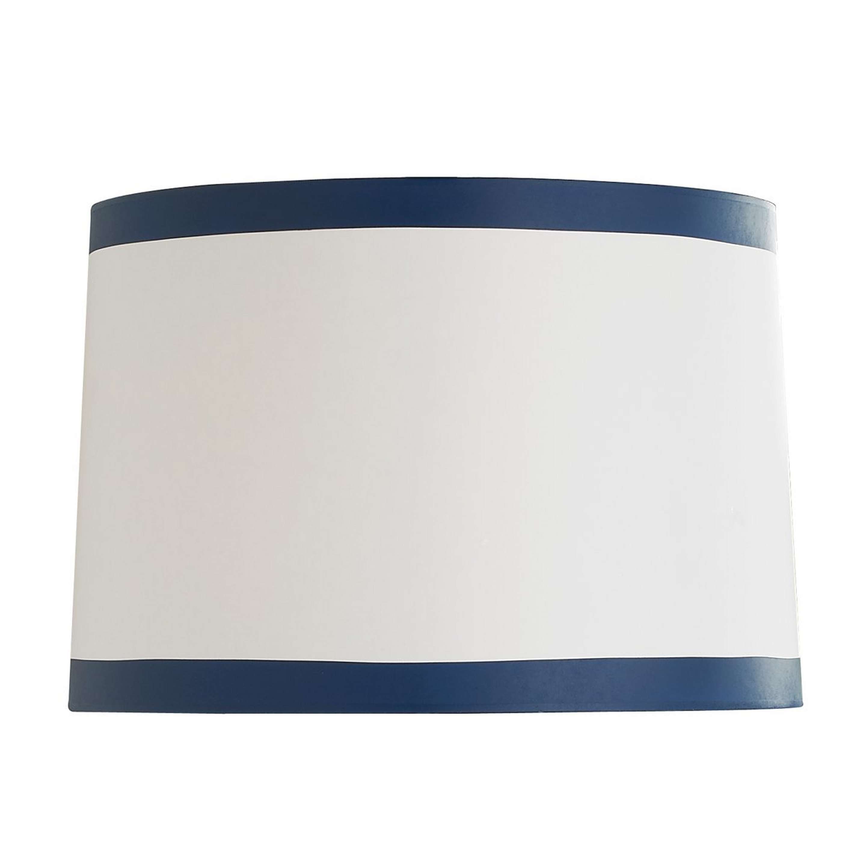 A 16" White Paper Shade with Color Trim with White with Navy trim color