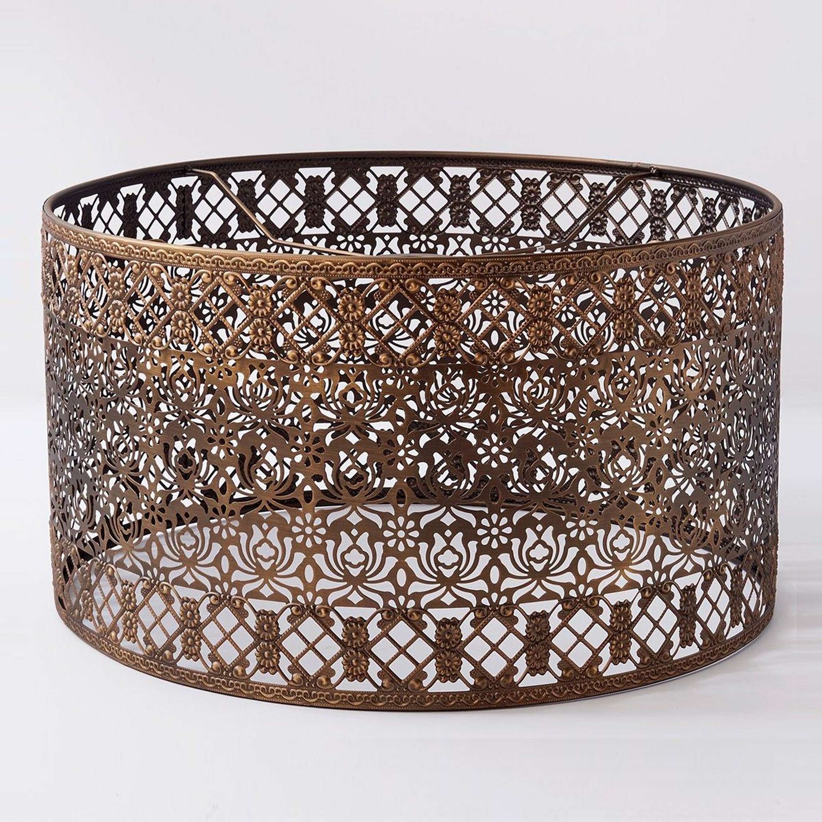 A 18" Filigree Lotus Euro Fitter Metal Shade with Aged Brass color