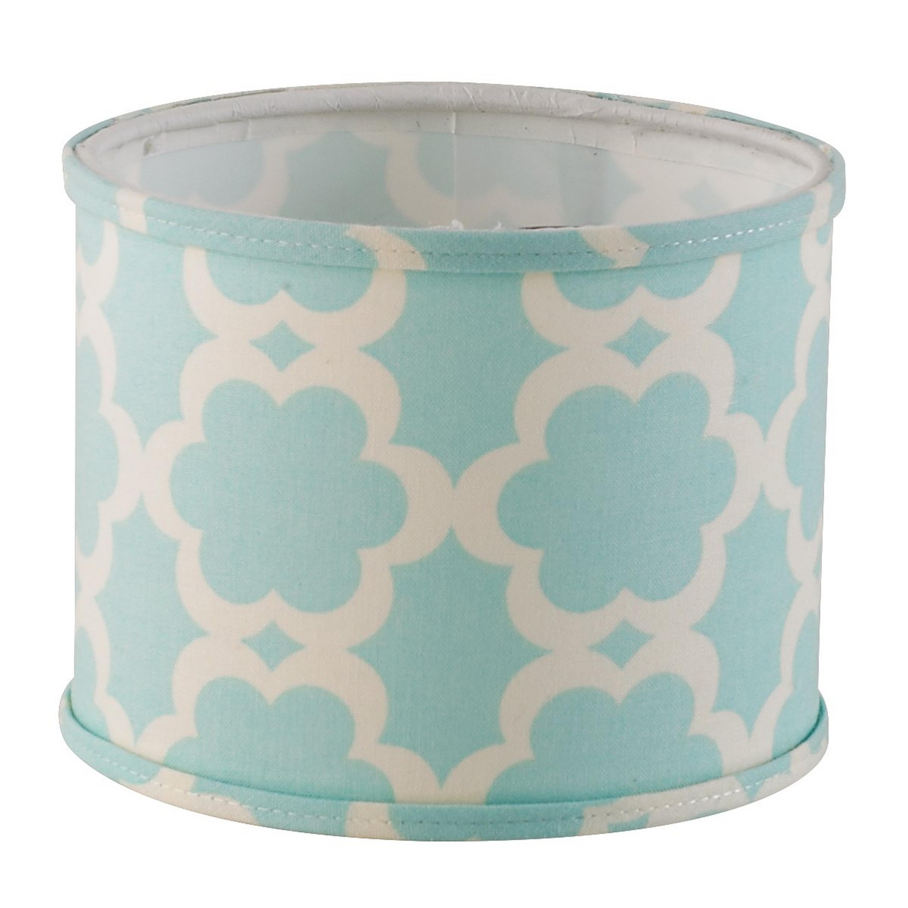 A 5" Graphic Flower Mini Drum Shade with Aqua/ White color