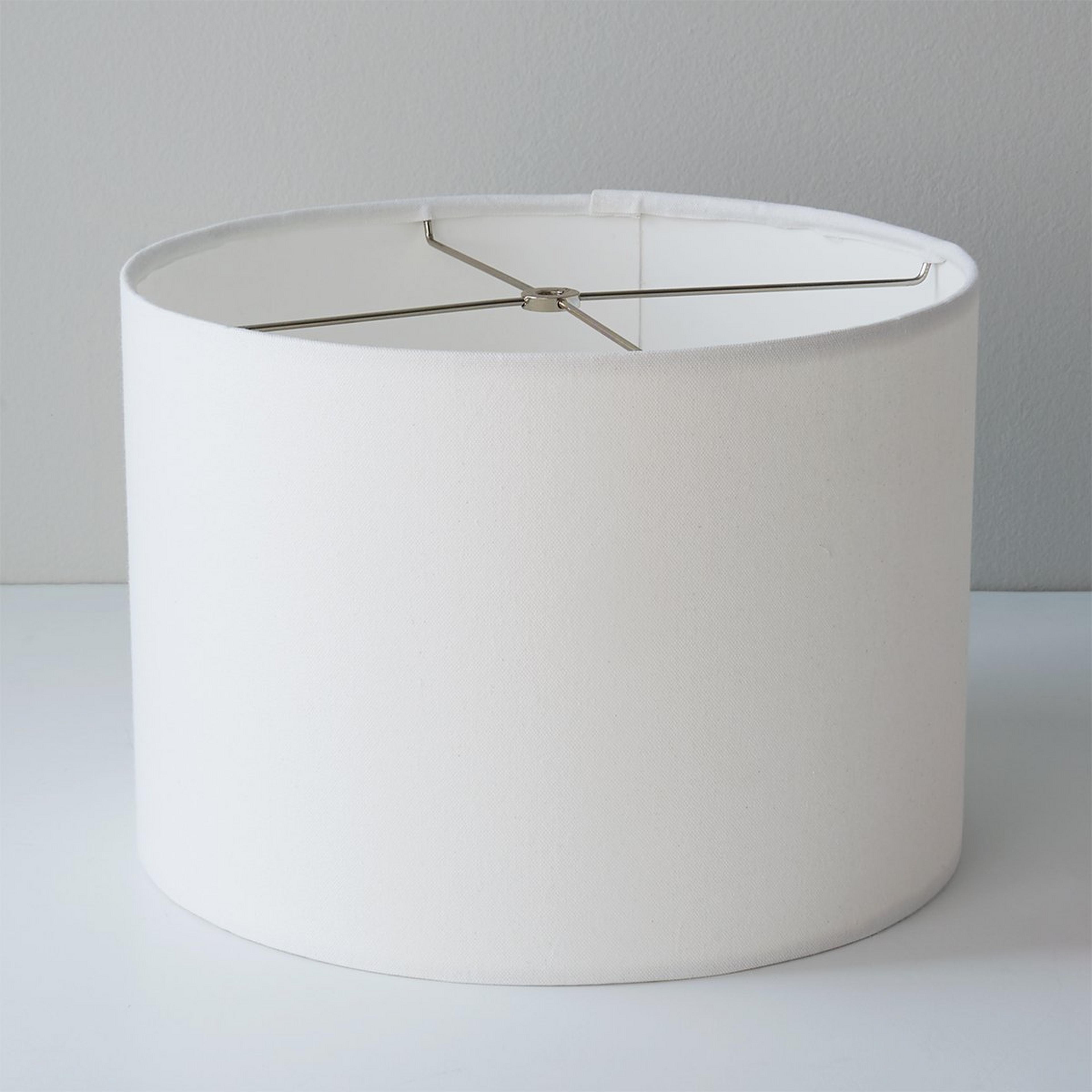 A 14" Wide White Cotton Duck Drum Shade with White / Nickel color