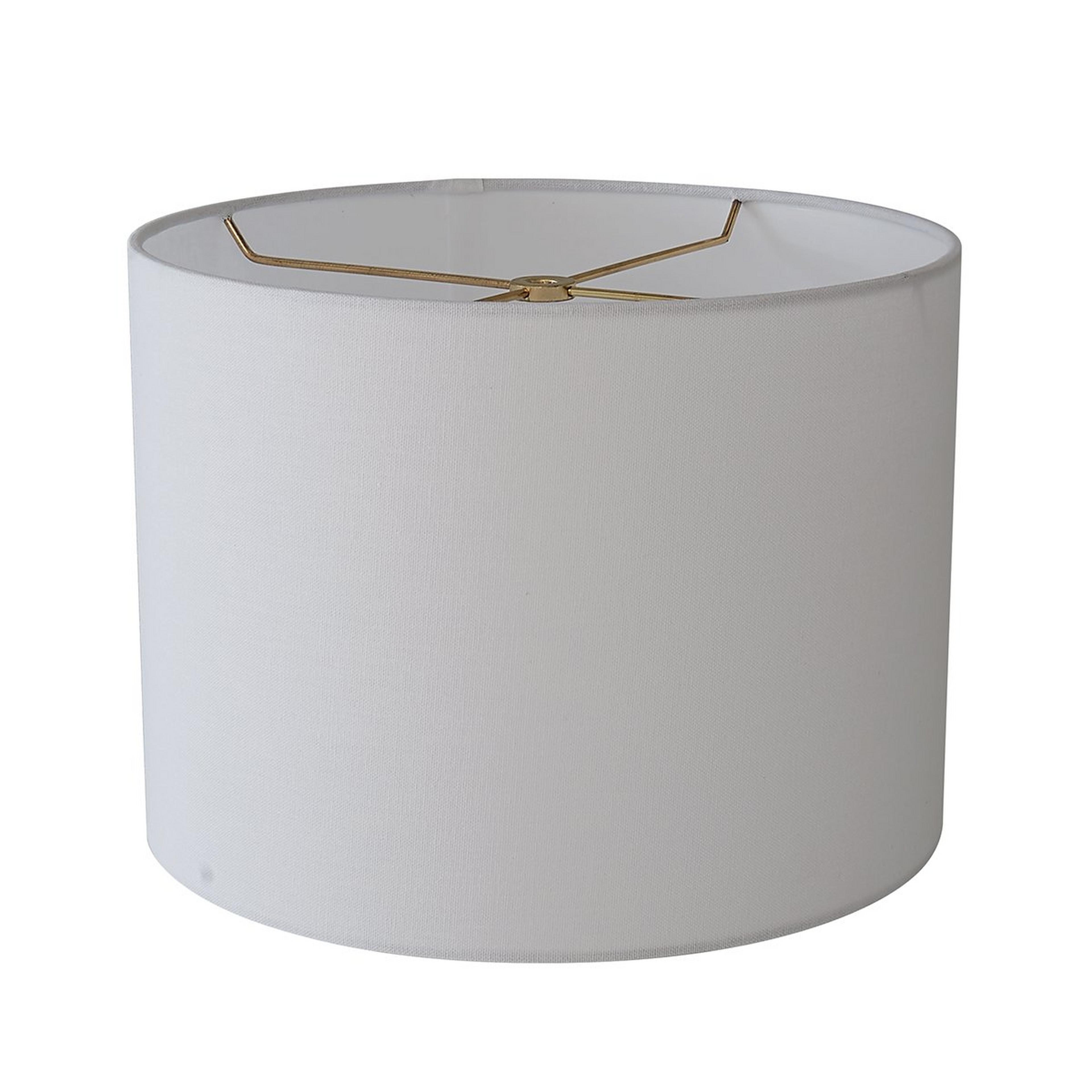 A 12" White Cotton Duck Drum Shade with White / Brass  color