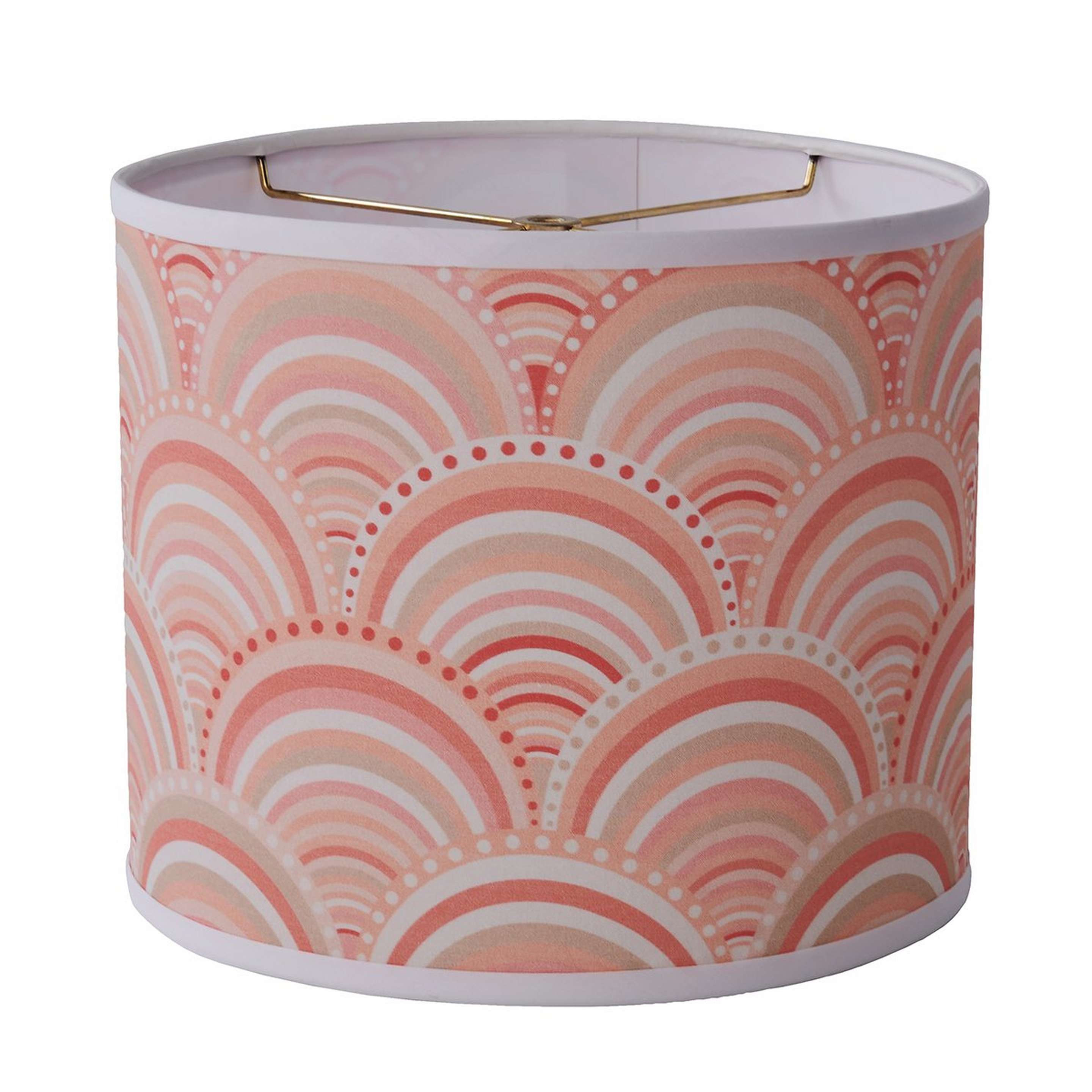 A 12" Peach Rainbow Drum Shade with White / Pink / Peach color