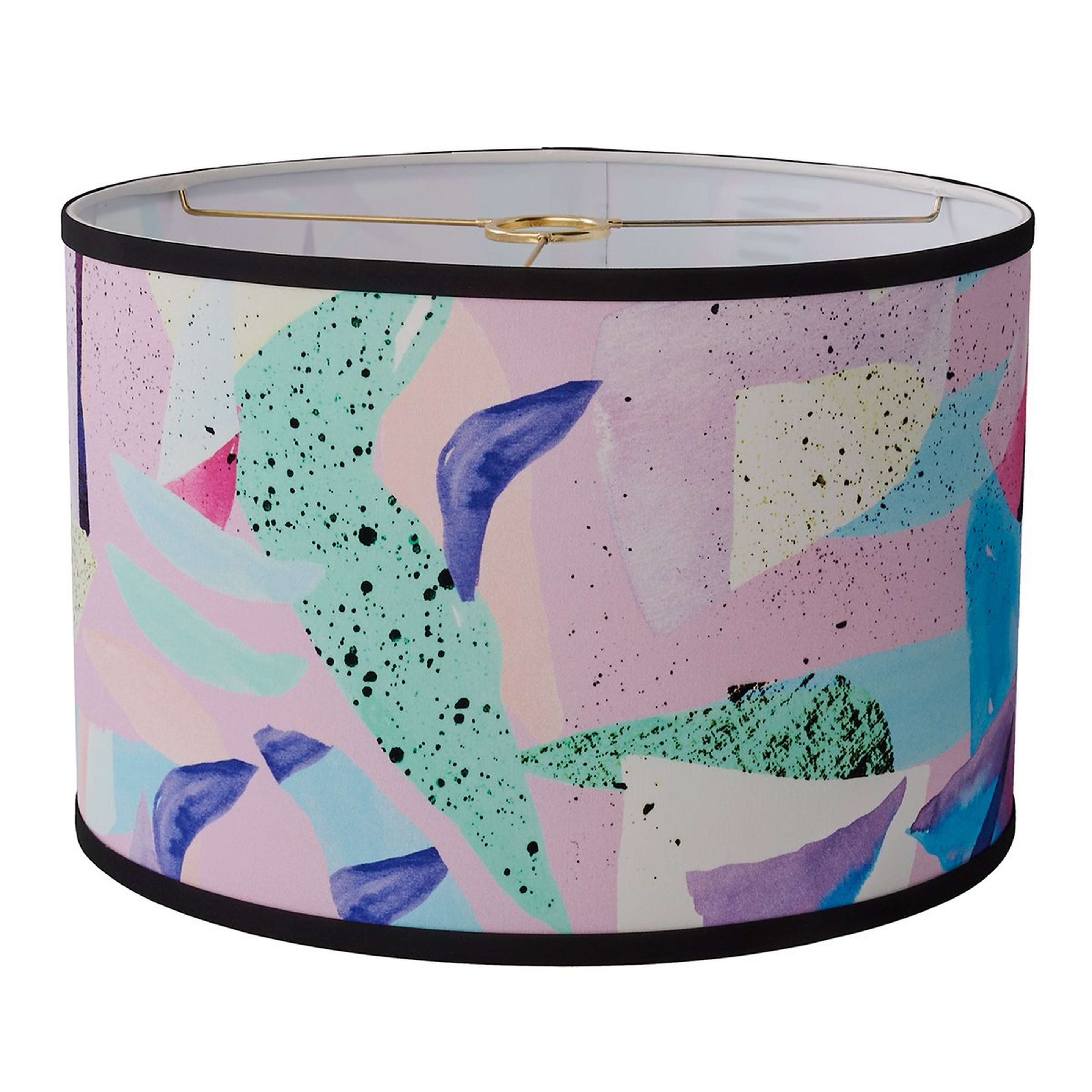 A 16" Pastel Memory Drum Shade with Black / Purple / Aqua / Green color