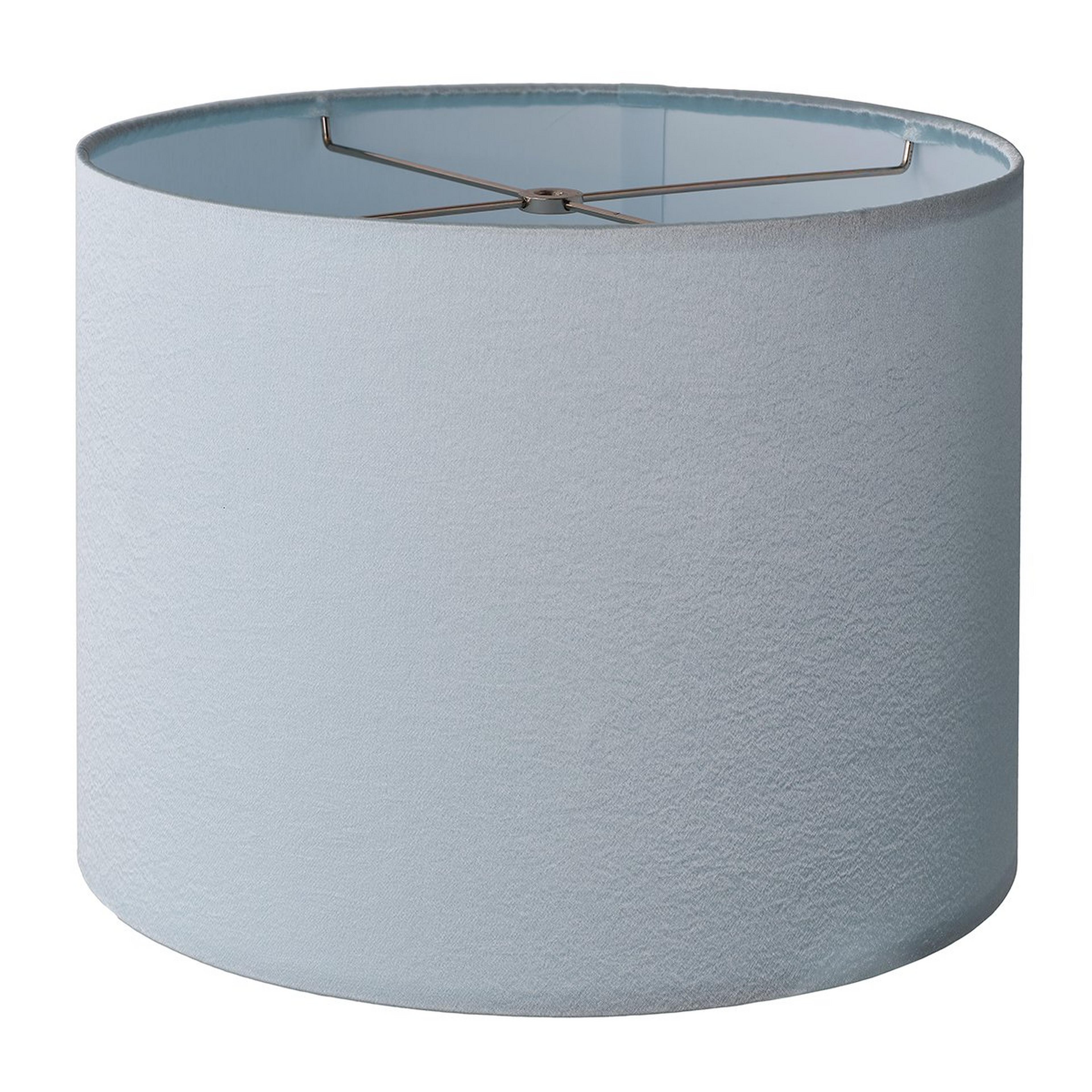 A 14" Satin Polyester Drum Shade with Light Blue / Silver color