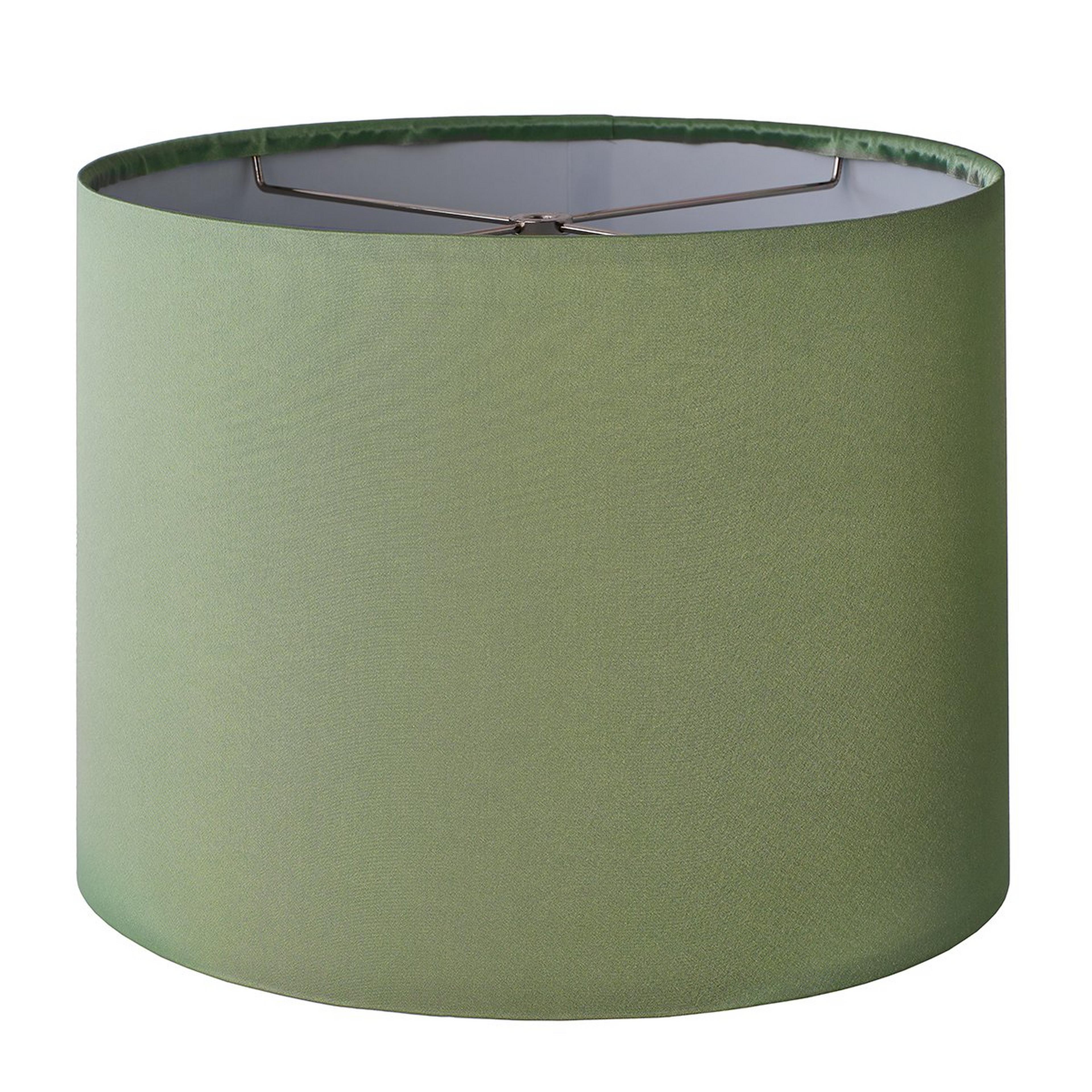 A 14" Satin Polyester Drum Shade with Light Green / Silver color