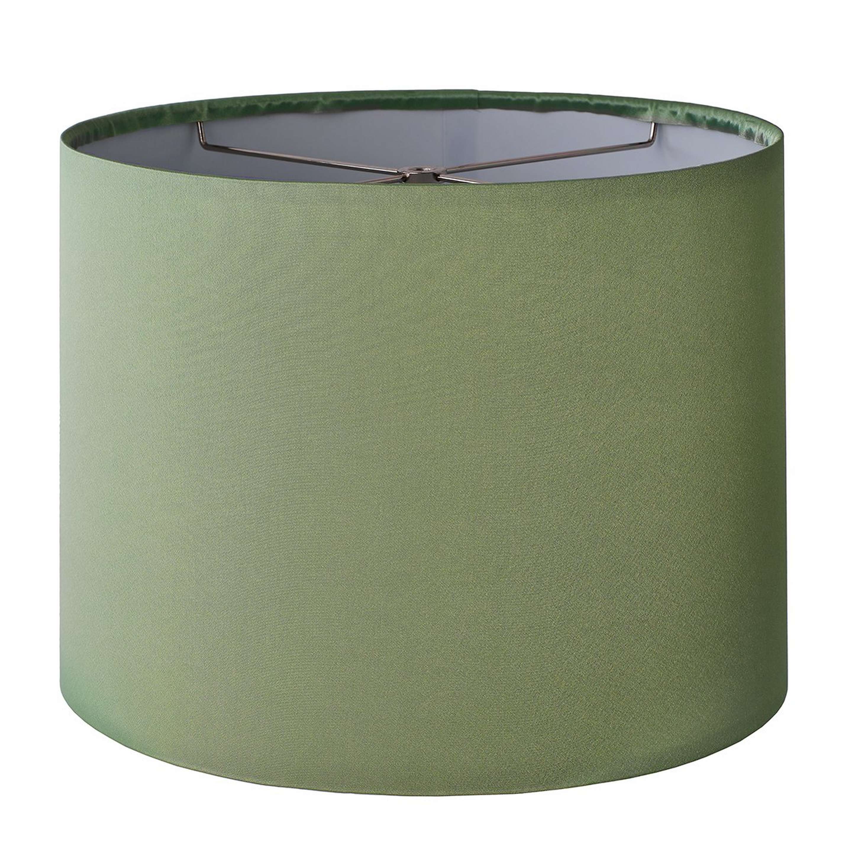 A 14" Satin Polyester Drum Shade with Light Green / Silver color