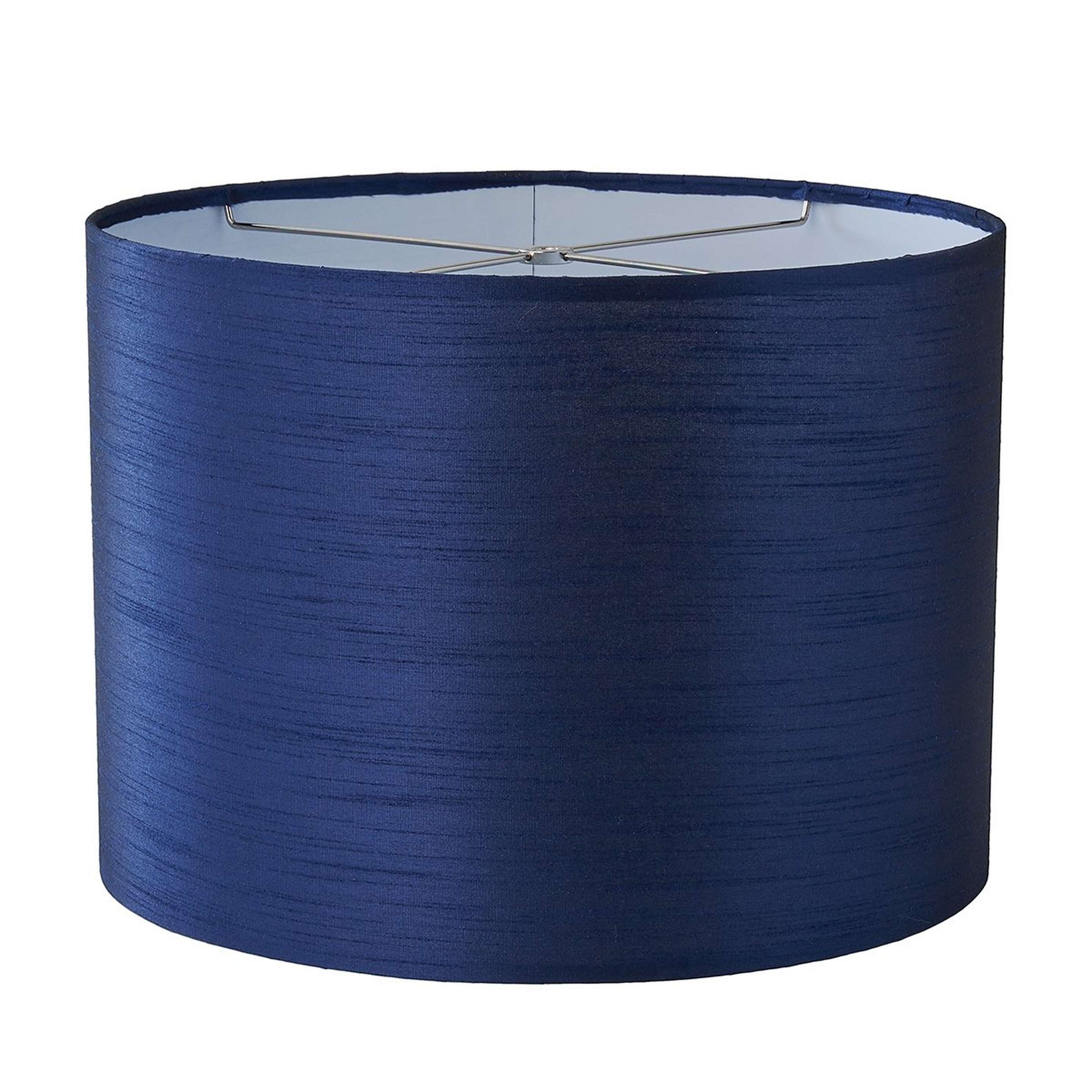 A 16" Faux Silk Dupioni Drum Shade with Navy / Silver color
