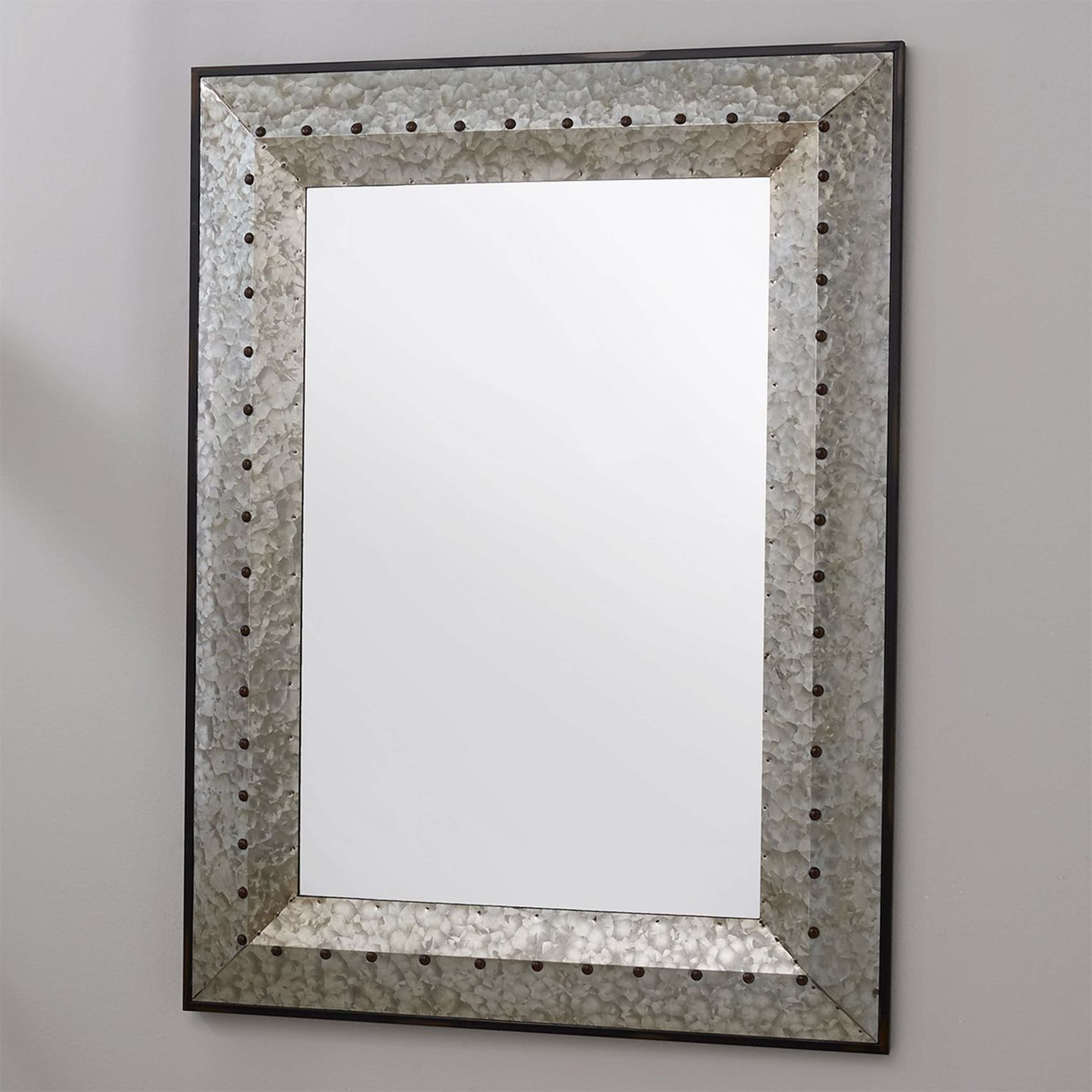 A Metal Industrial Rivet Mirror with Galvanized Tin color