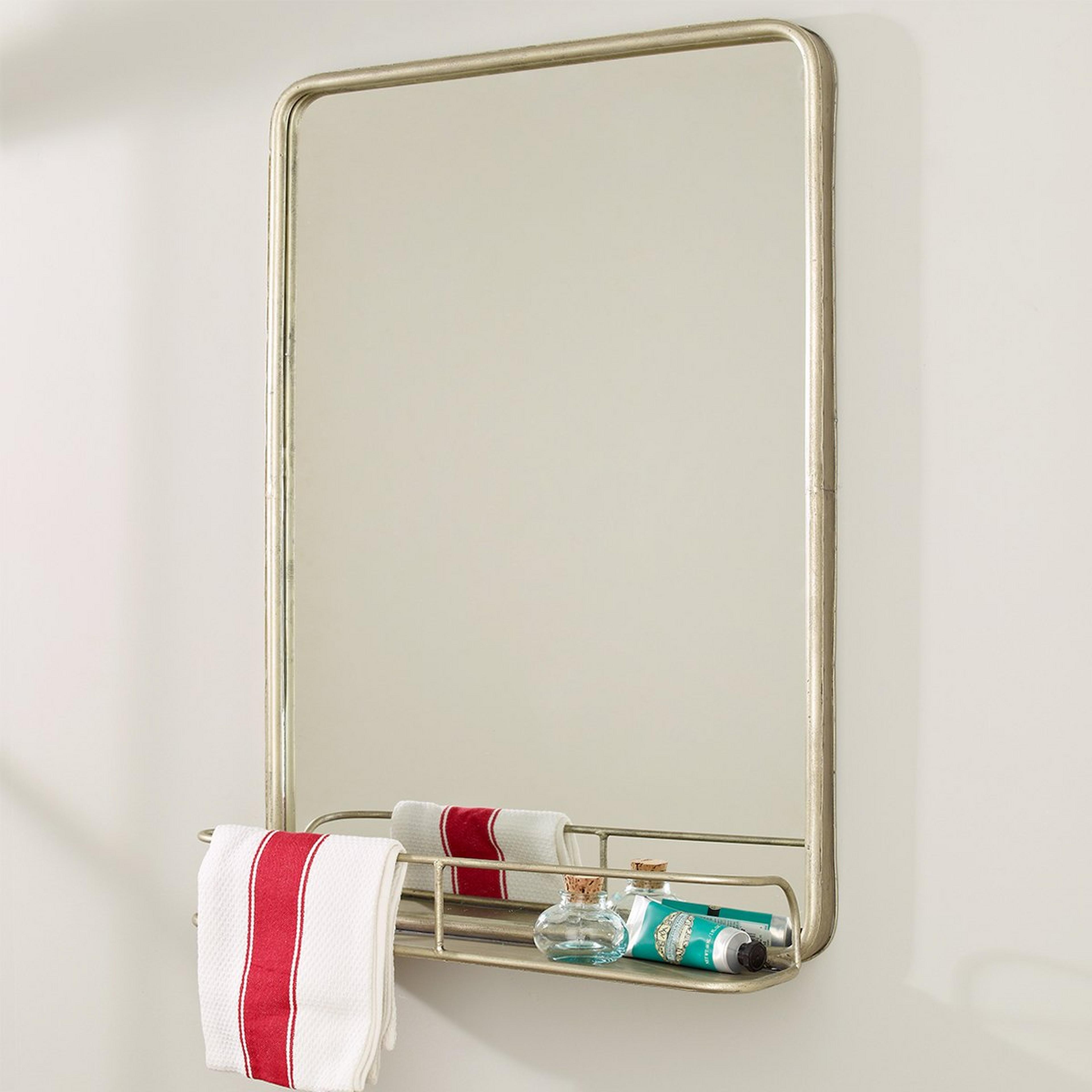 A Metal Mirror with Shelf - Small with Antique Nickel color