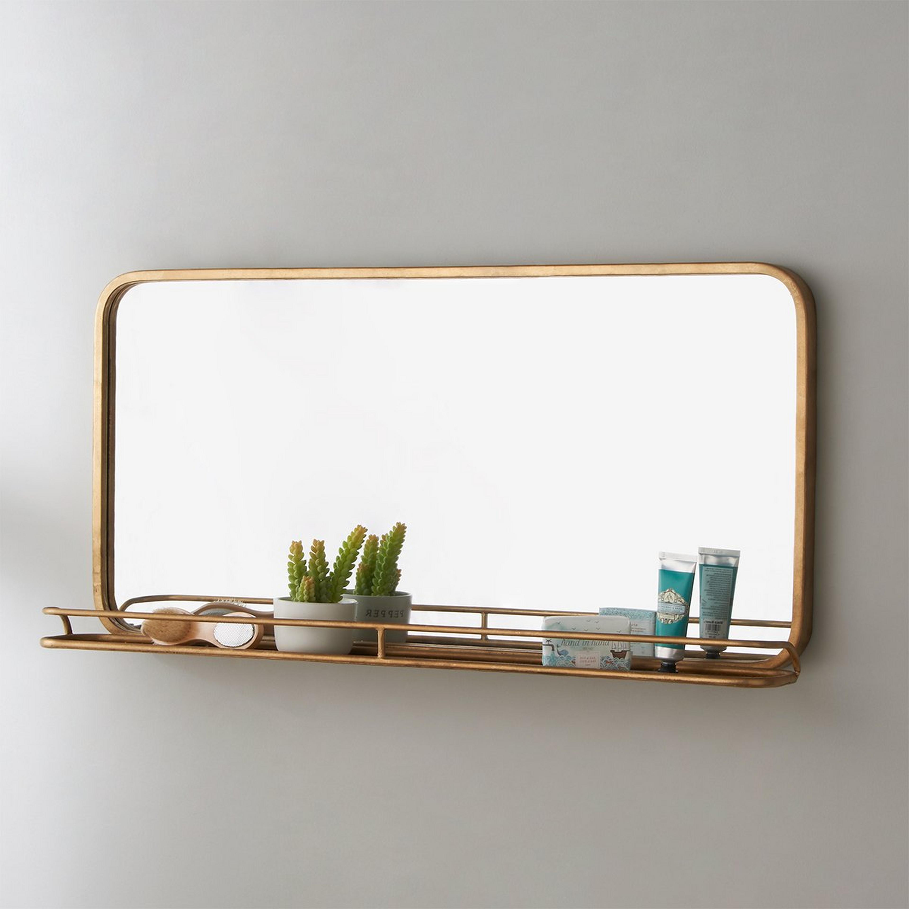 A Metal Mirror with Shelf - Large with Gold color