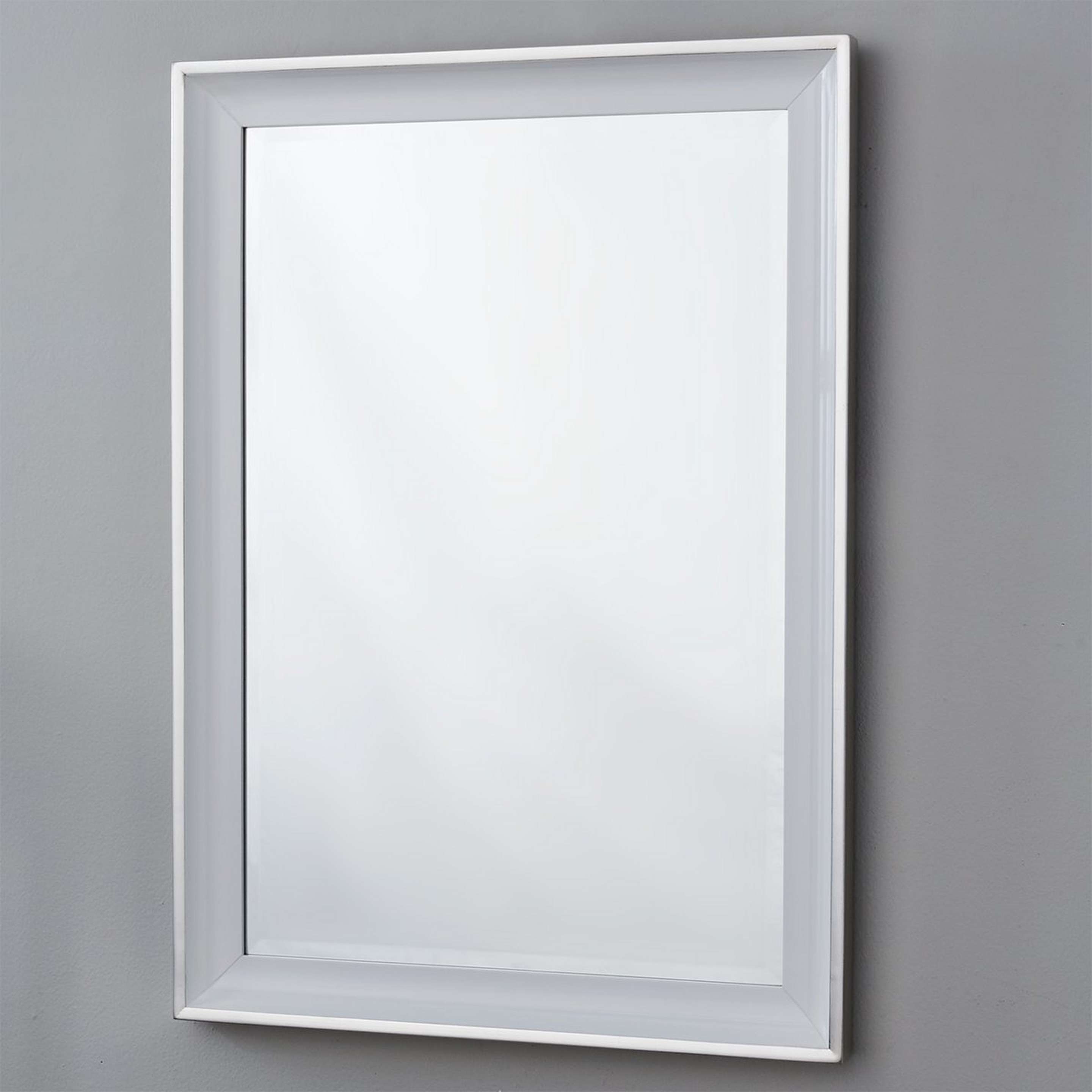 A Modern Beveled Two-Toned Mirror with Gloss White / Silver Leaf color