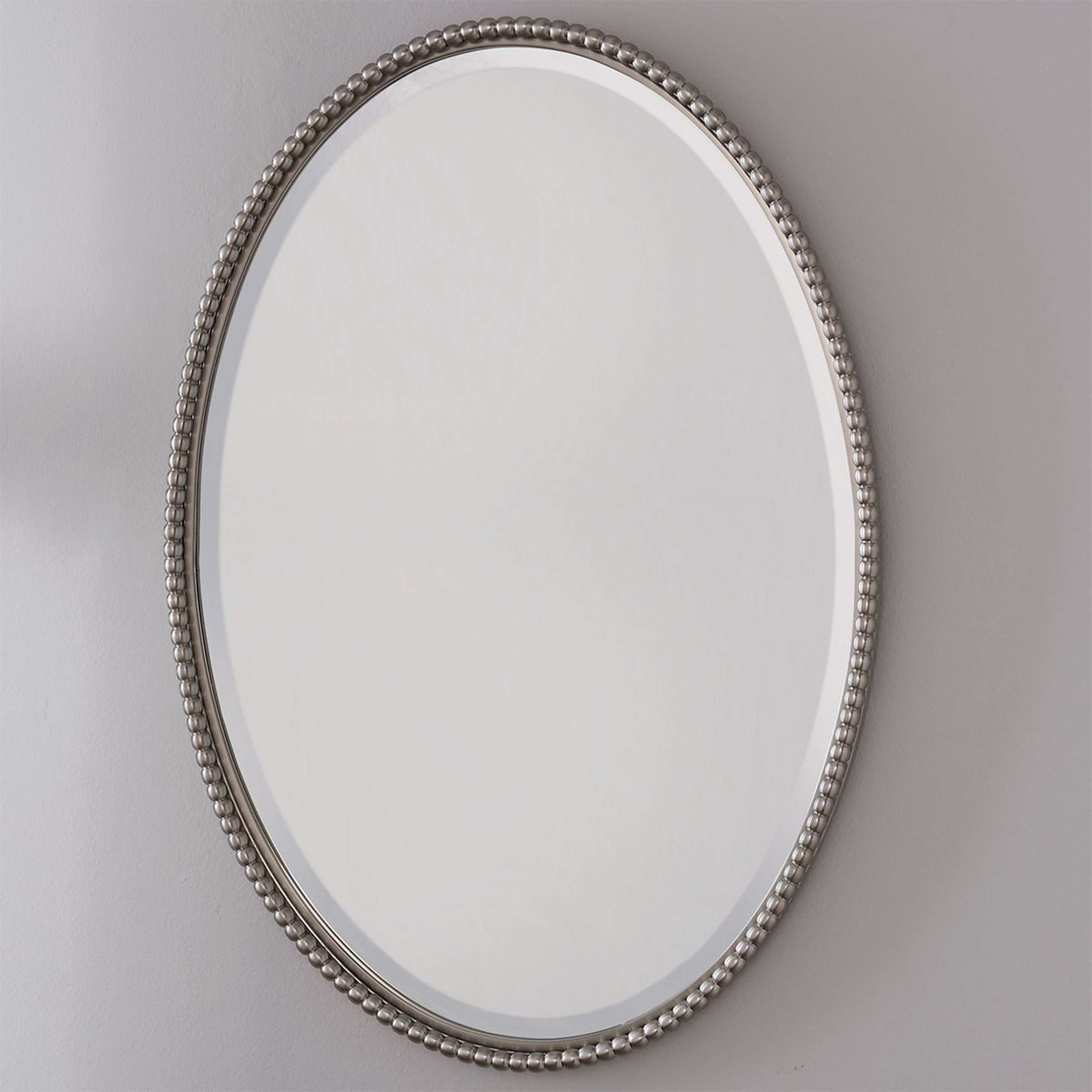 A Beaded Beveled Mirror - Oval with Brushed Nickel color