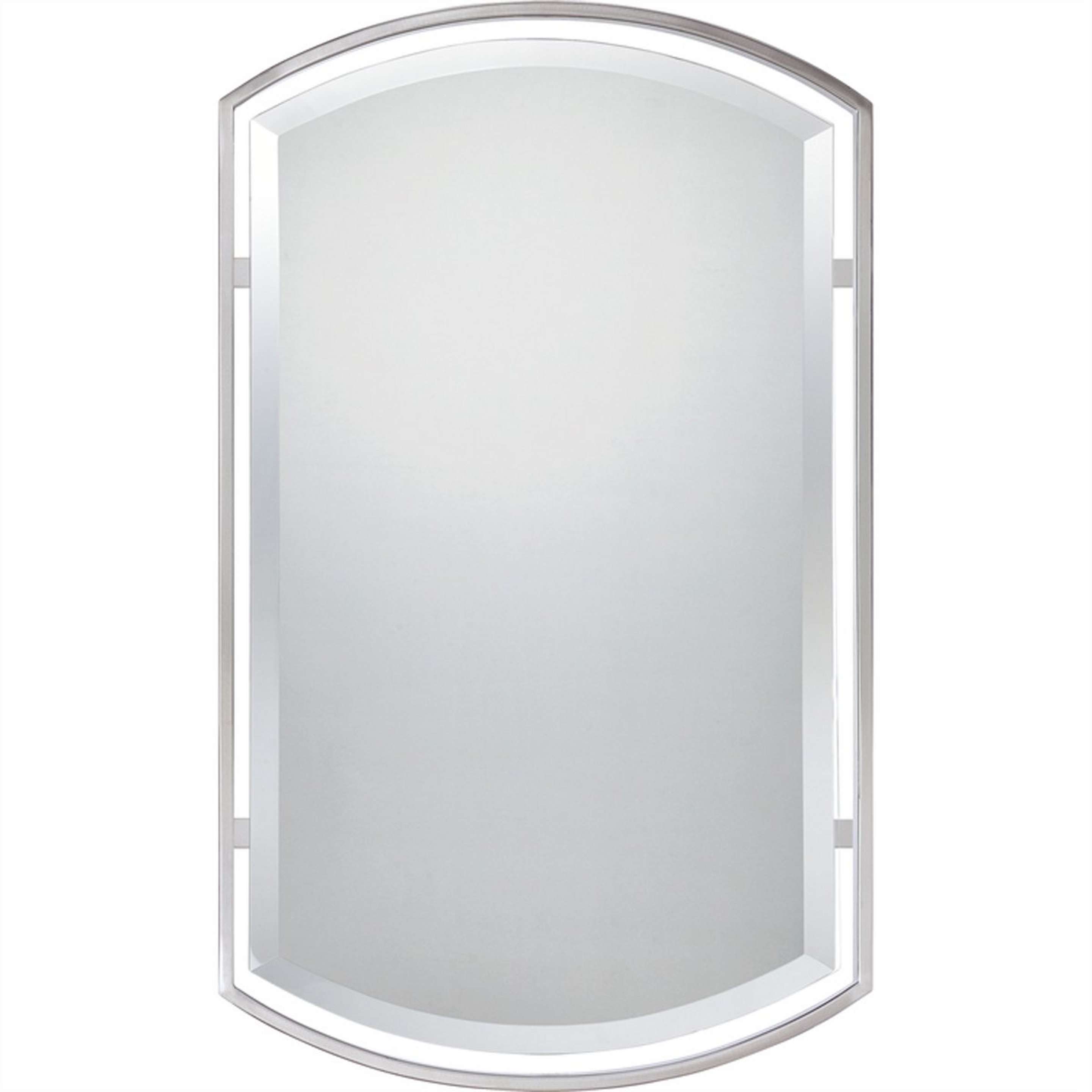 A Floating Frame Rounded Rectangular Mirror with Brushed Nickel color