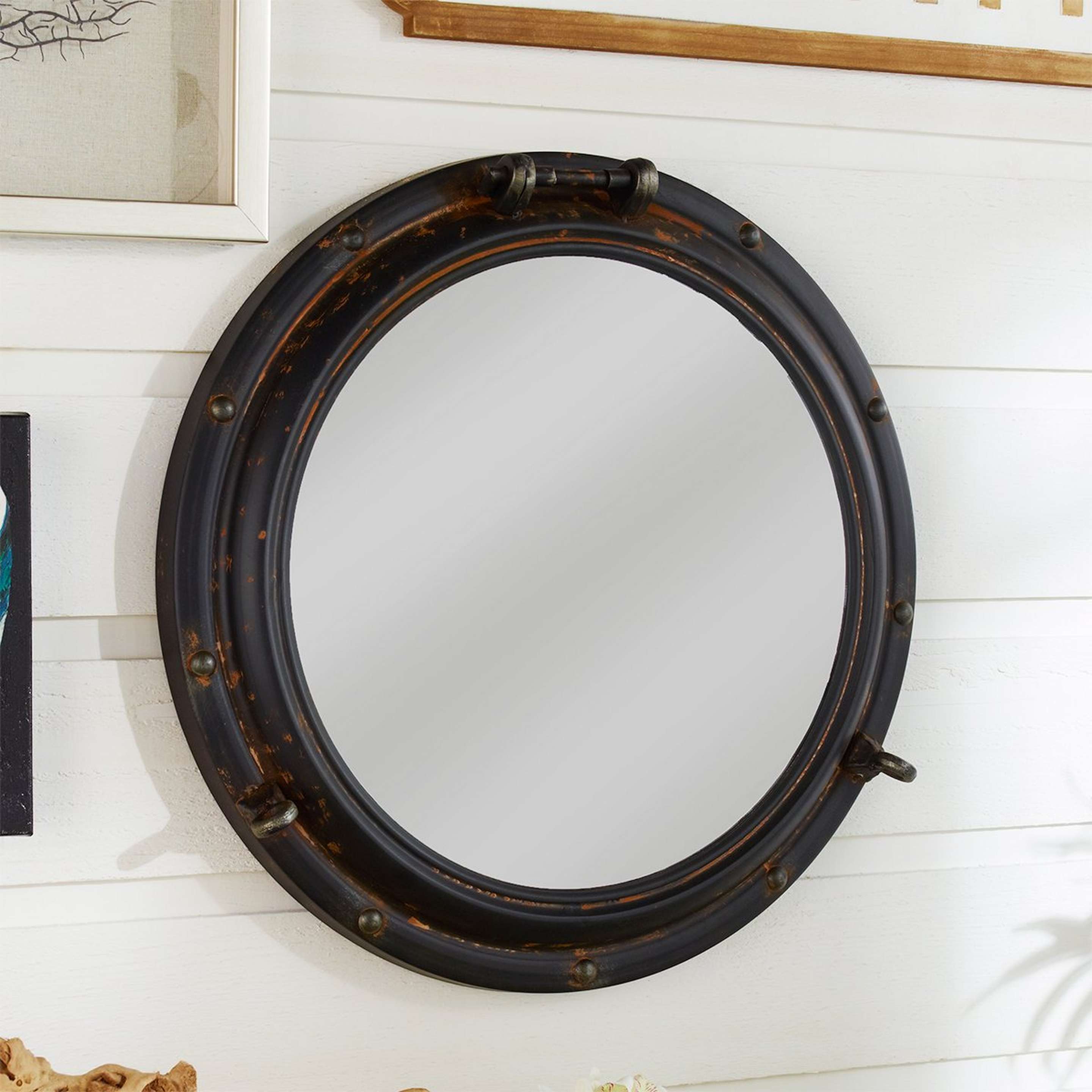 A 22" Seaworthy Porthole Mirror with Rust color