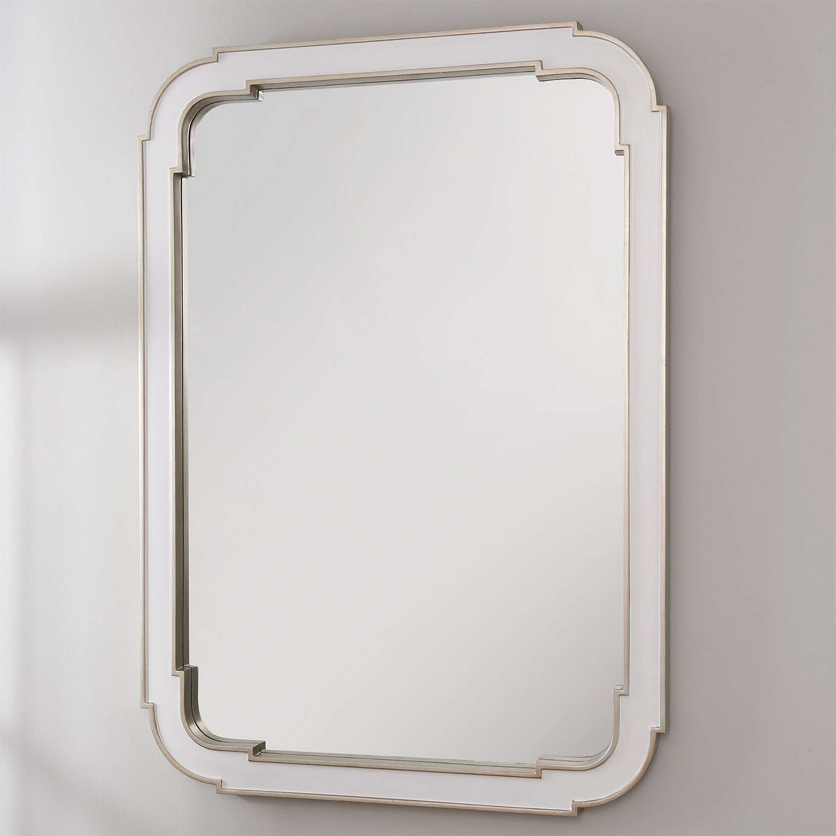 A Transitional Soft Edge Mirror with Silver Leaf / White color