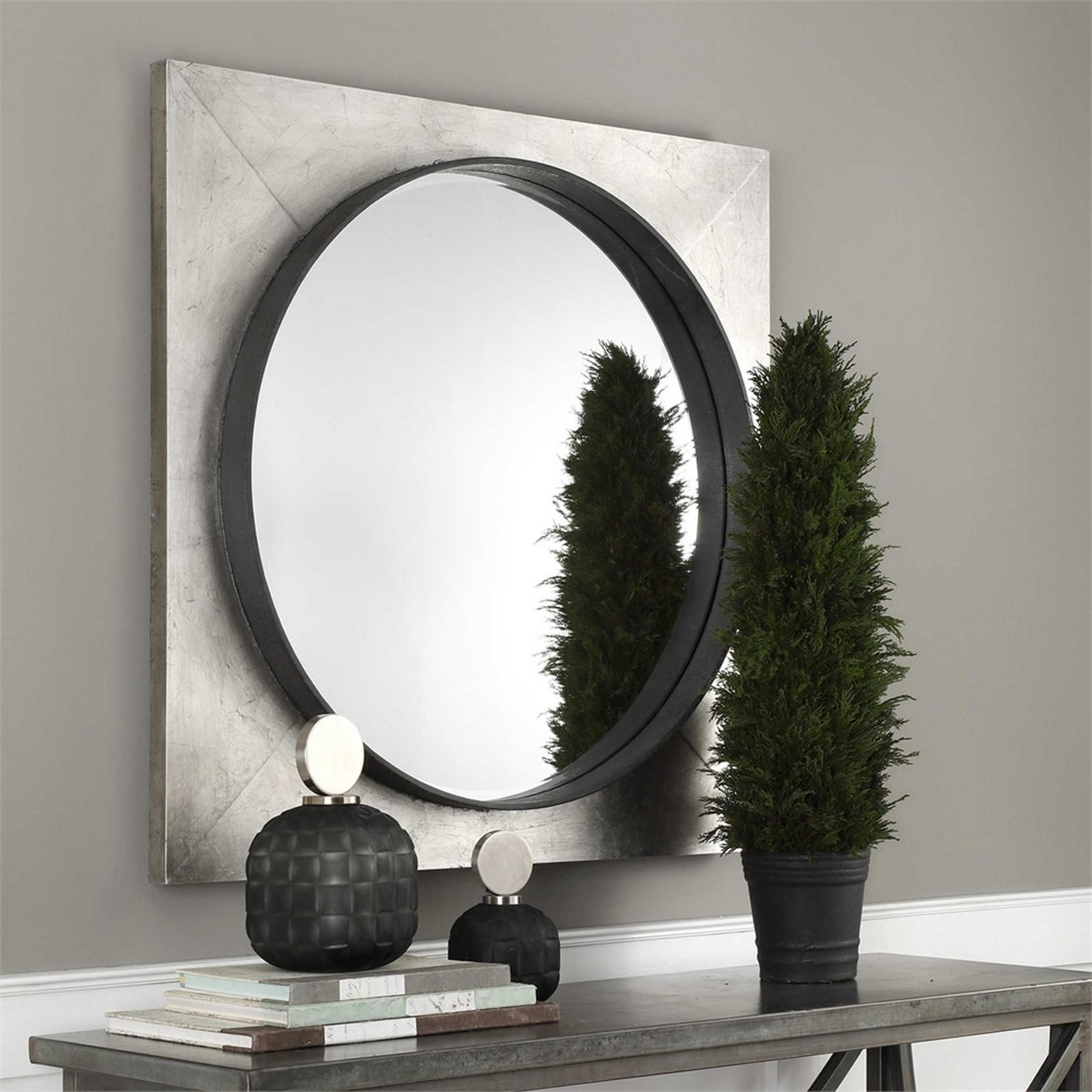 A Silver Fox Mirror with Silver Leaf / Black color