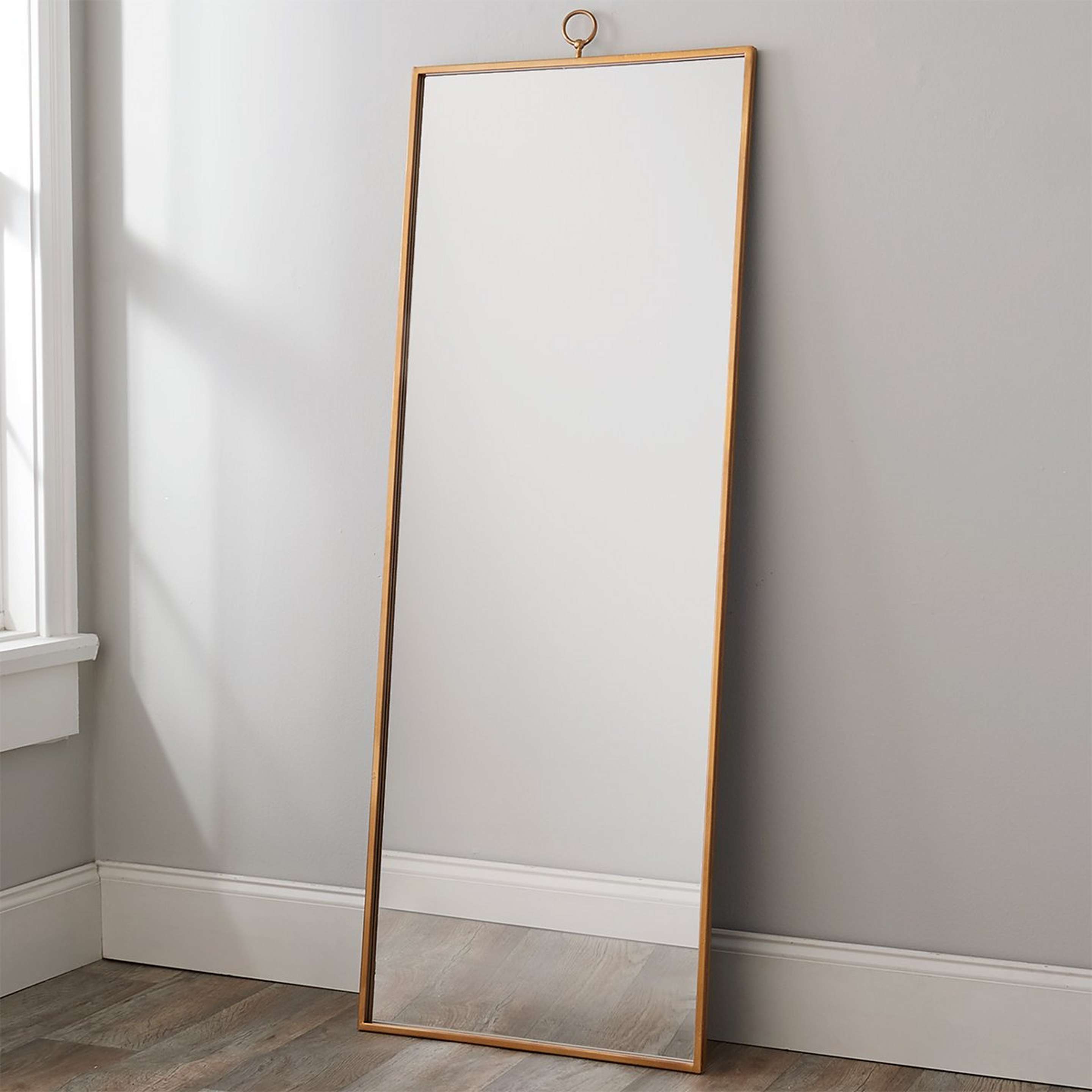 A Top Hook Floor Mirror with Antique Gold color
