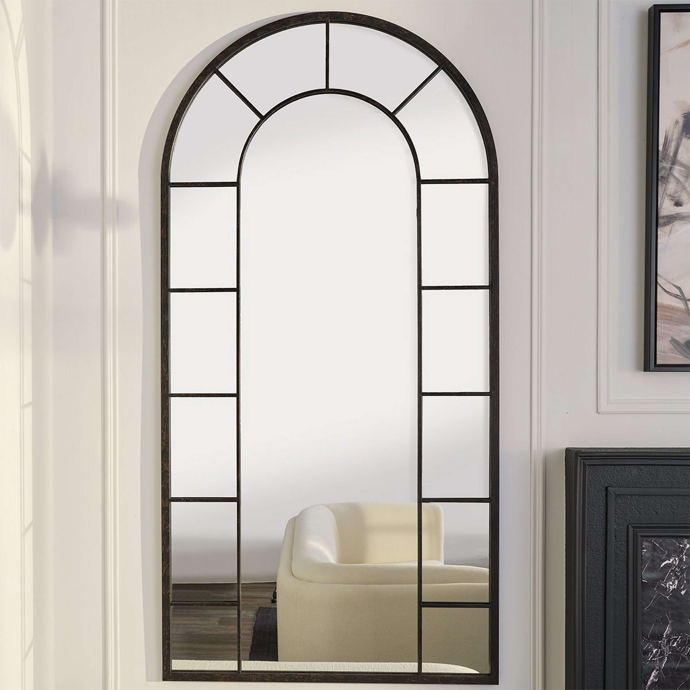 A Oversized Arch Window Mirror with Aged Black color