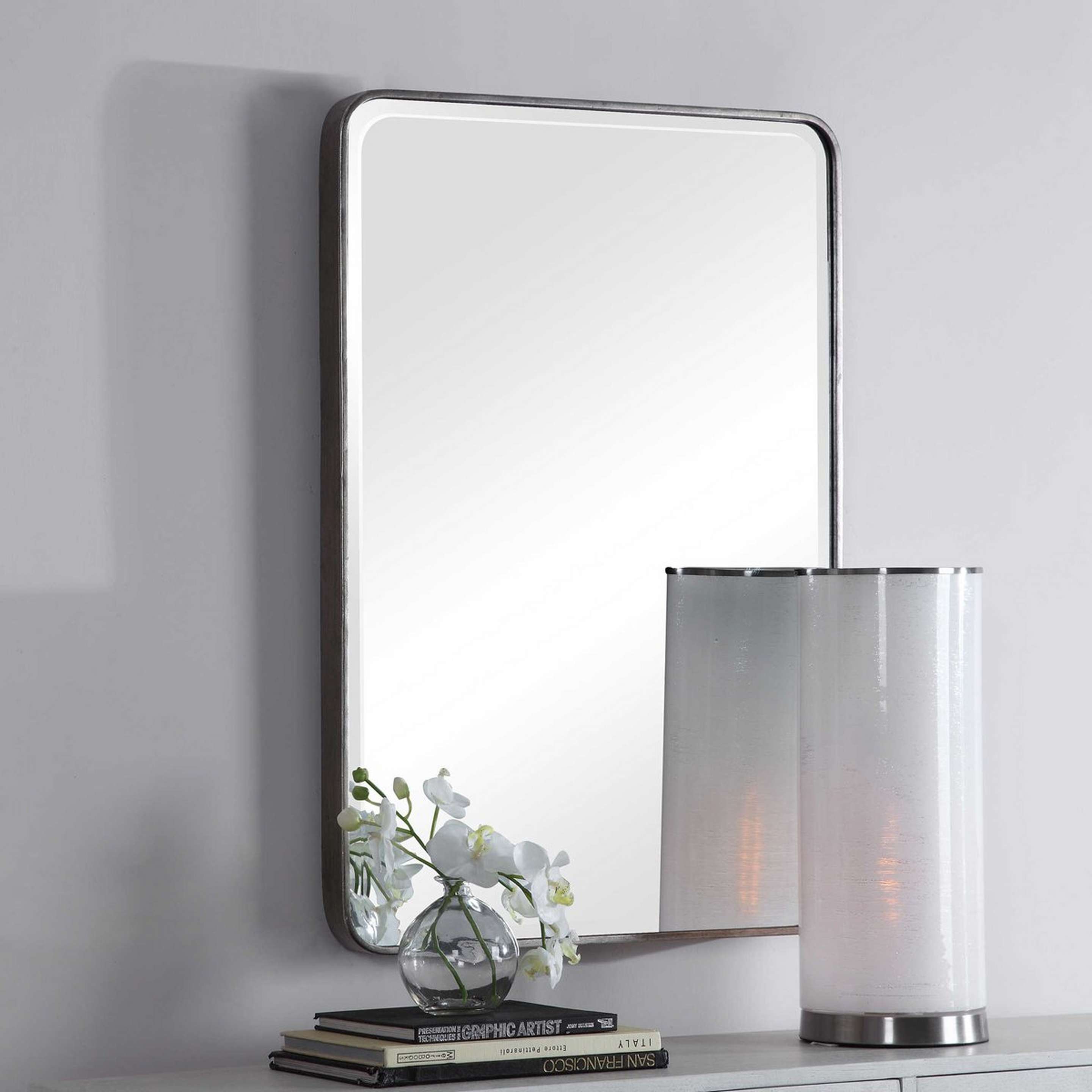 A Slender Silver Mirror with Silver Leaf color