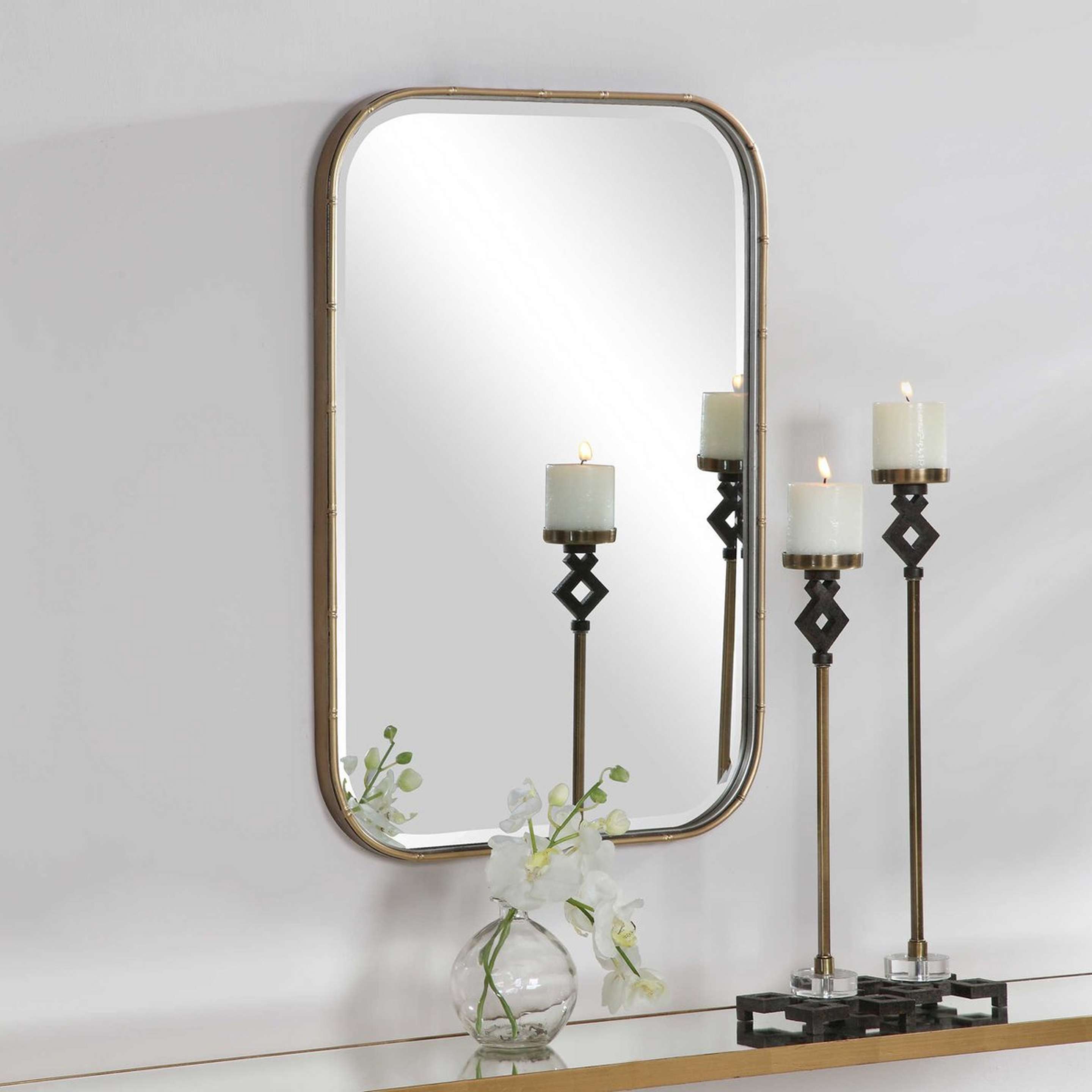 A Bamboo Border Mirror with Aged Gold Leaf color