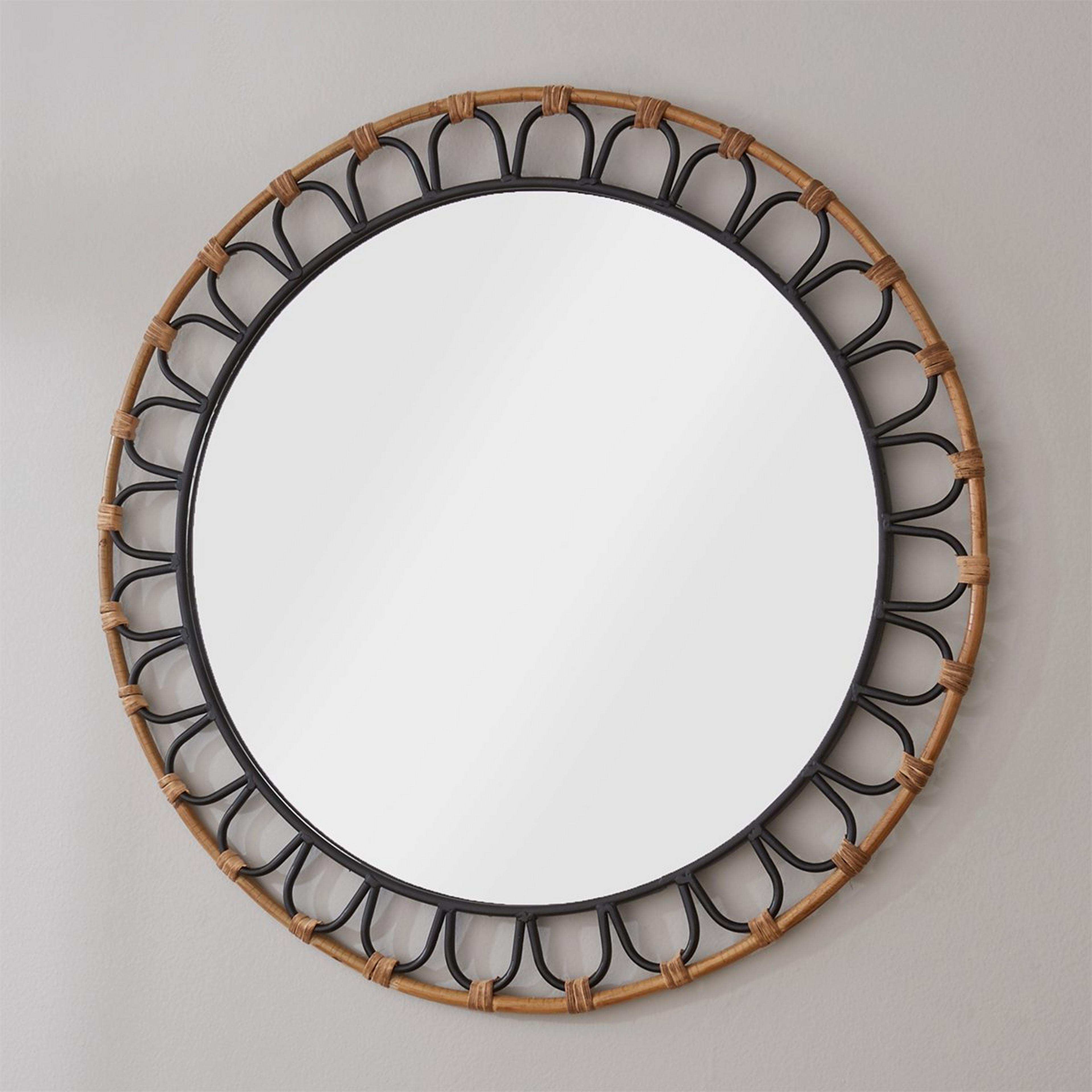A Broad Bay Mirror with Black / Natural Rattan color
