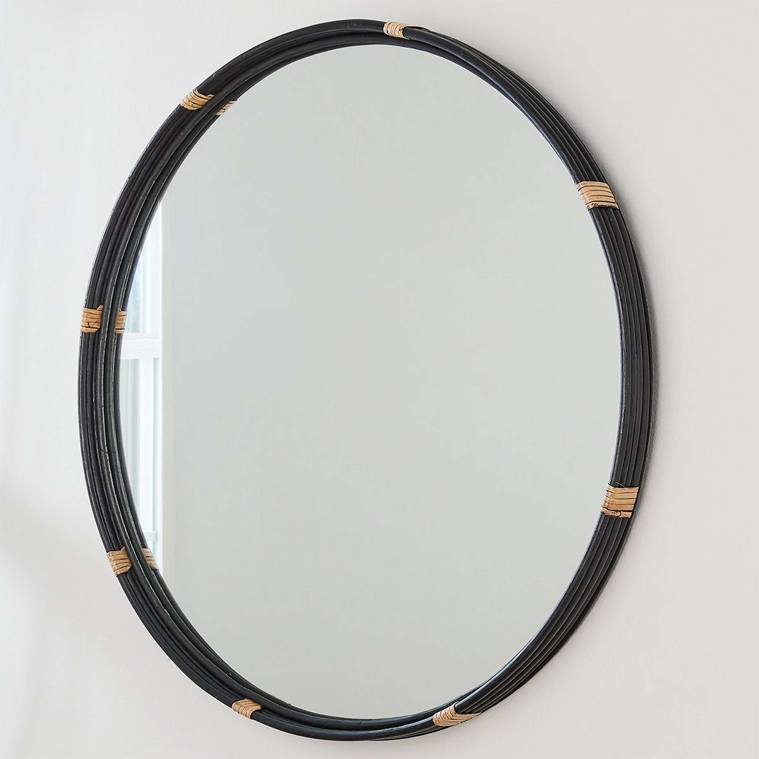 A Striped Rattan Mirror with Black / Natural Rattan color